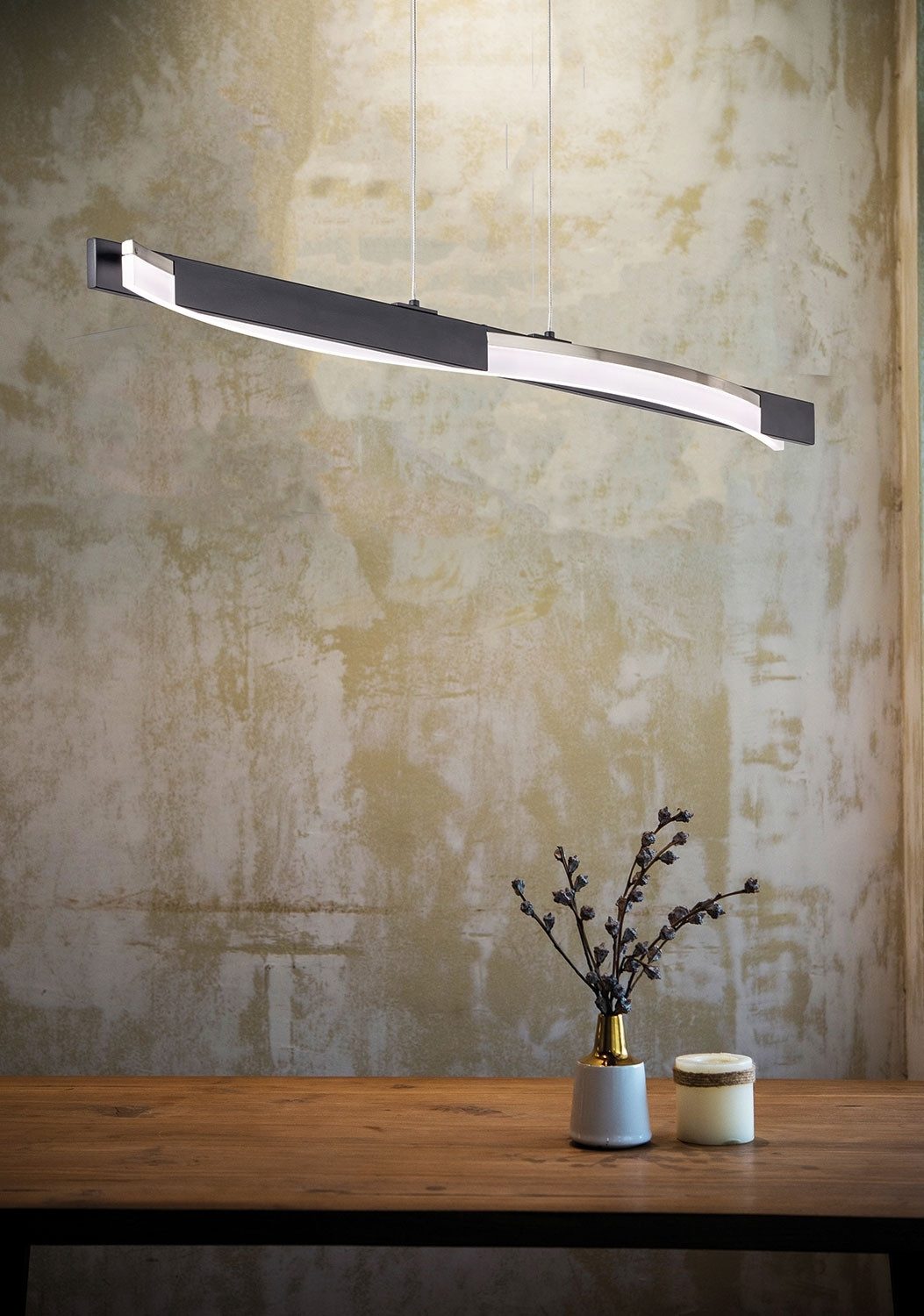 FISCHER & HONSEL LED Pendelleuchte BRIDGE, 1-flammig, Sandschwarz, Metall, Dimmfunktion, Höhenverstellbar, LED fest integriert, Extra-Warmweiß, B 95 x H 100 cm