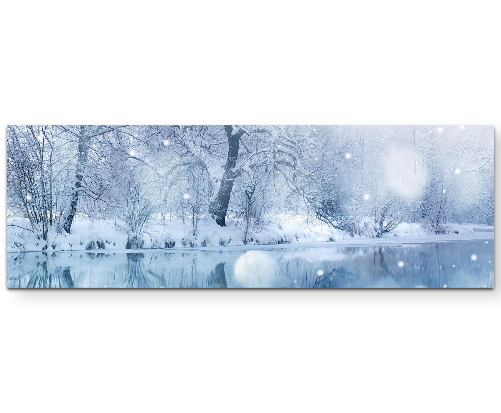 Sinus Art Leinwandbild Fotografie  Winterlandschaft mit Fluss und Schneefal günstig online kaufen