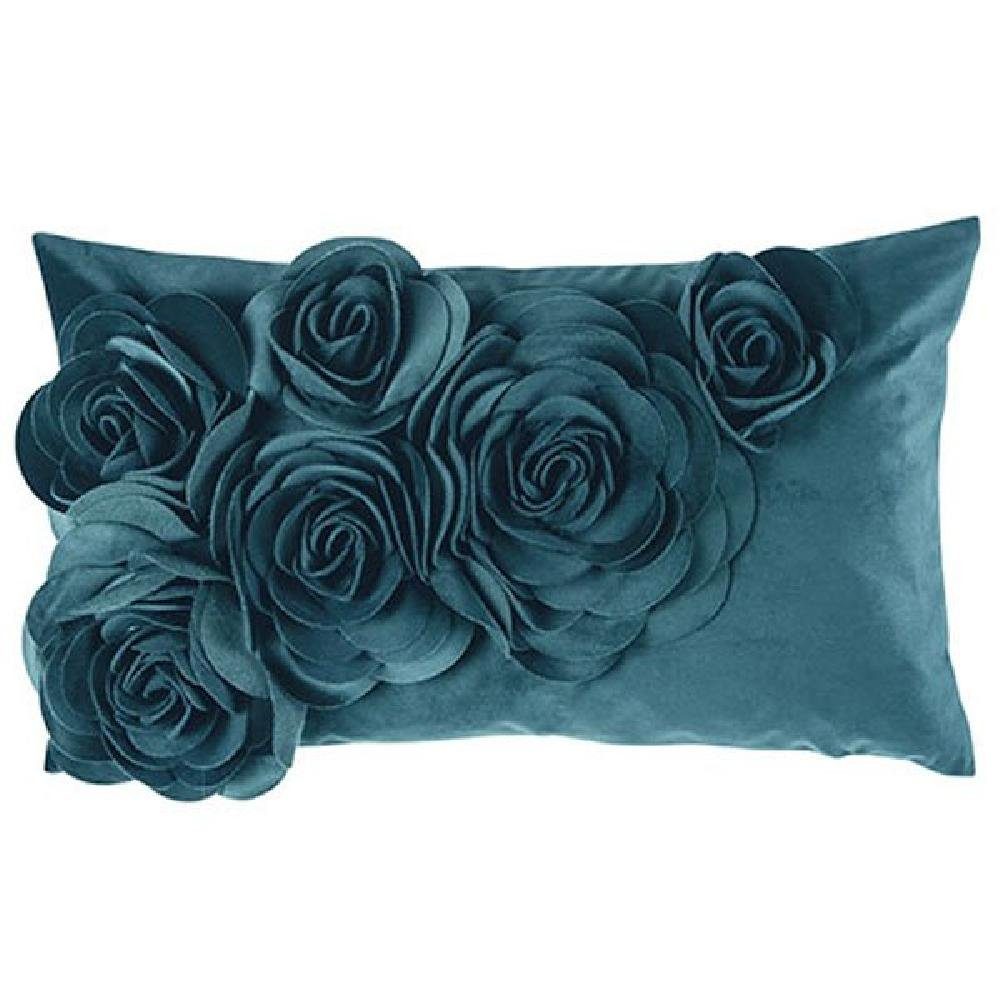 PAD Dekoobjekt Kissenhülle Samt Floral Aqua Blau (30x50cm)