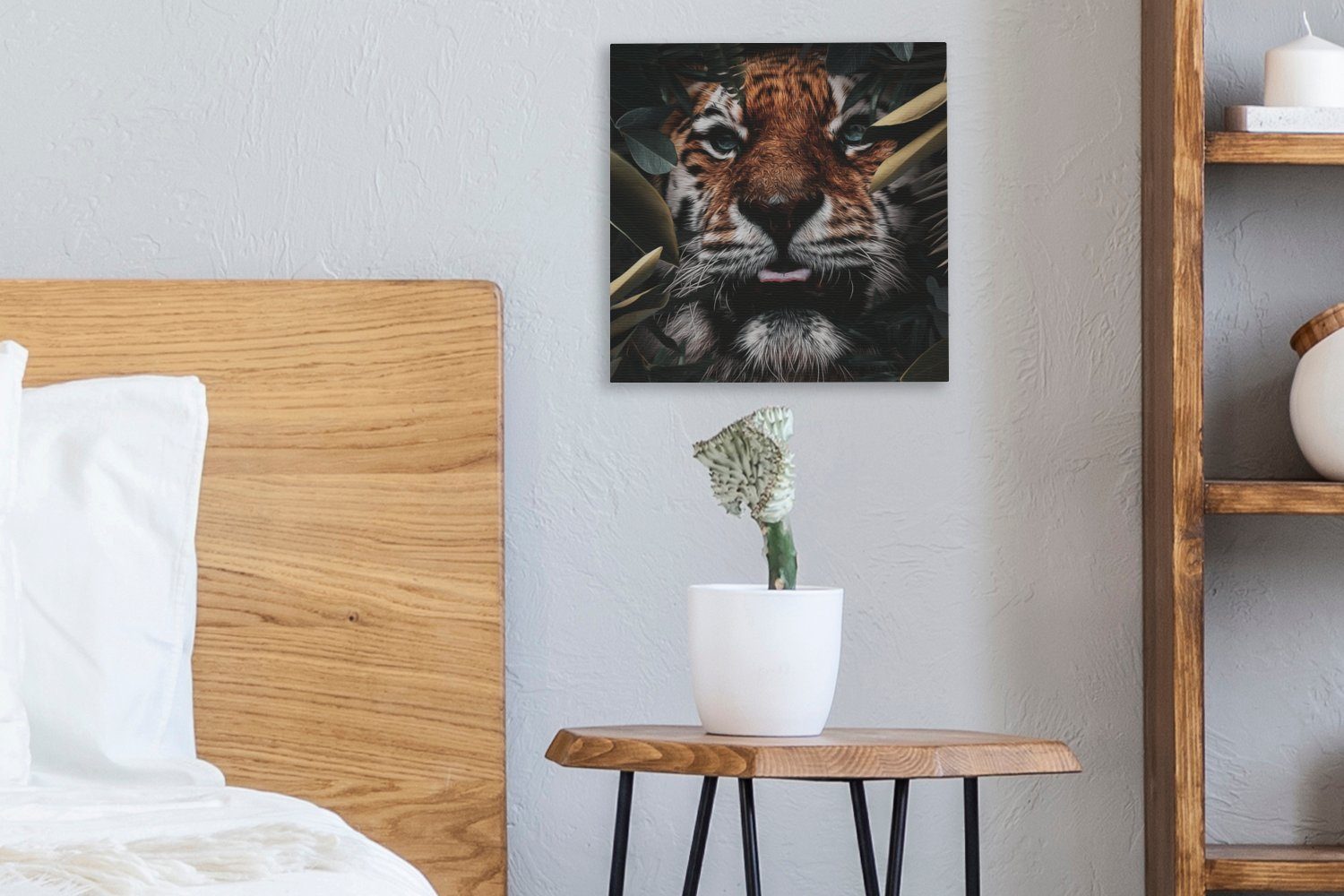 OneMillionCanvasses® Leinwandbild Tiger - Blatt Wohnzimmer - (1 Bilder für Leinwand St), Schlafzimmer Tiere