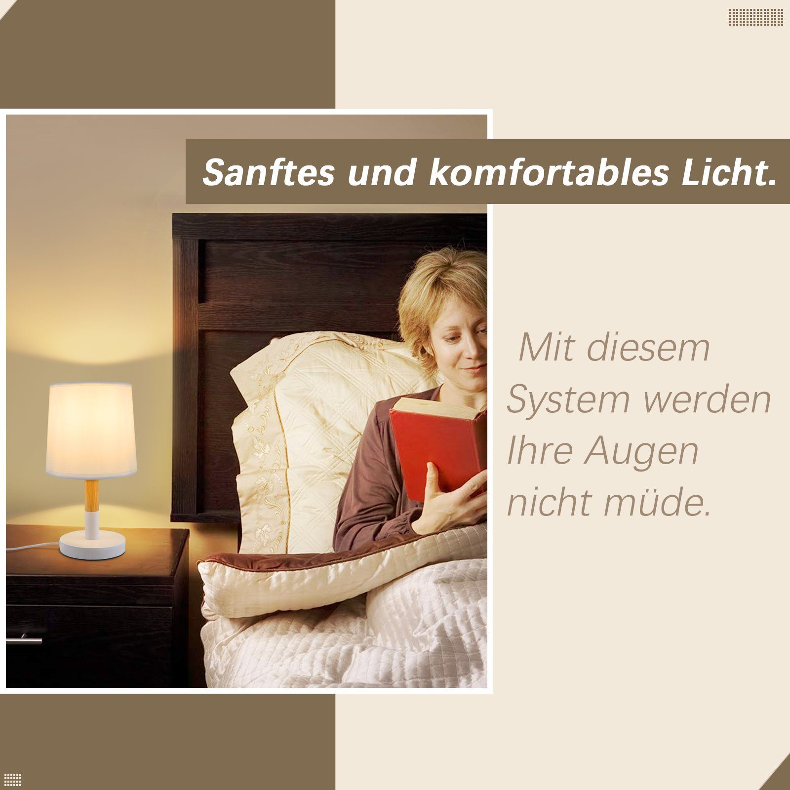 Nettlife Nachttischlampe Holz E27 Wohnzimmer Landhausstil Nachttischleuchte, mit Kippschalter, ohne Leuchtmittel, für Schlafzimmer Wohnzimmer Esszimmer