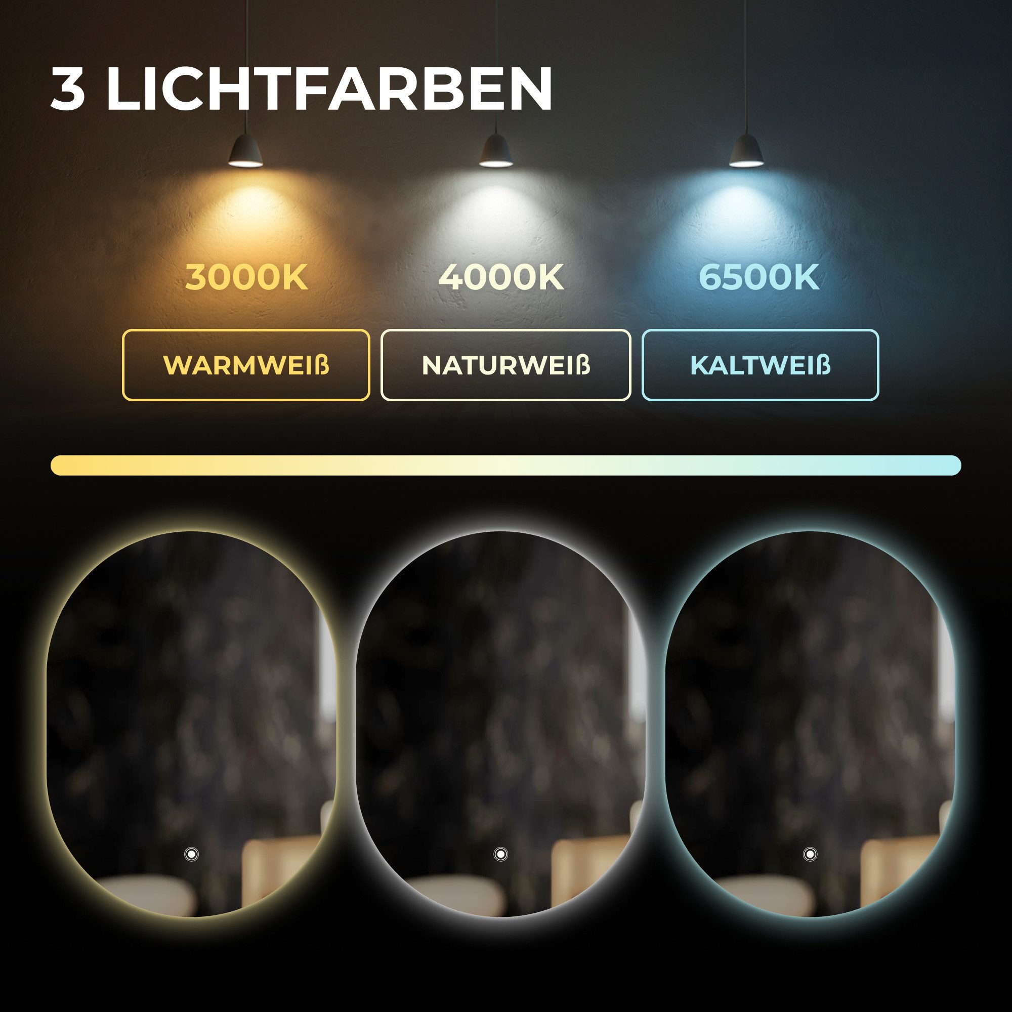 Bringer Badspiegel BRS302, Badezimmerspiegel mit Anti-Beschlag und Speicherfunktion