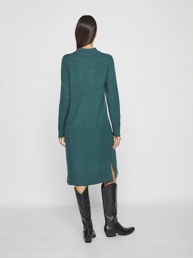 CREW MIDI NOOS Vila Strickkleid Ponderosa Detail:DARK Pine DRESS - MELANGE NECK VIRIL L/S