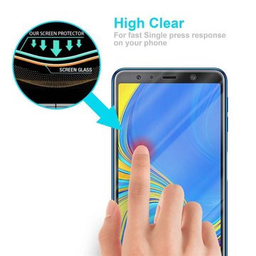 Cadorabo Schutzfolie Tempered Retail Packaging, (Samsung Galaxy A7 2018), Schutzglas Panzer Folie (Tempered) Display-Schutzglas mit 3D Touch