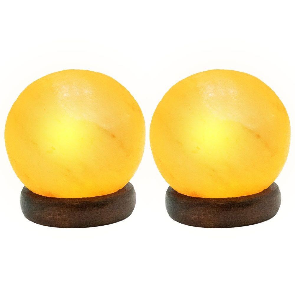 GLOBO LIGHTING LED Tischleuchte, LED-Leuchtmittel fest verbaut, Tischleuchte Nachttischlampe Schlafzimmer Salzkristall Kugel Holz 2x