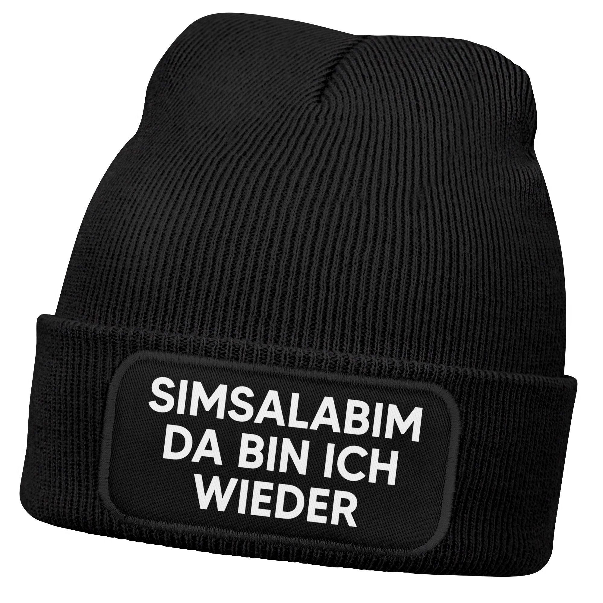 Strickmütze Damen Beanie mit Patch Strickmütze mit Spruch Simsalabim Aufdruck