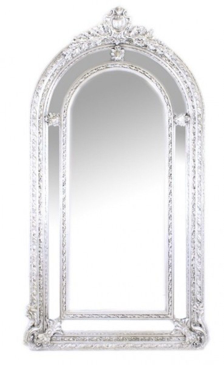 Casa Padrino Barockspiegel Riesiger Luxus Barock Wandspiegel Silber Versailles 210 x 115 cm - Massiv und Schwer - Silberner Spiegel