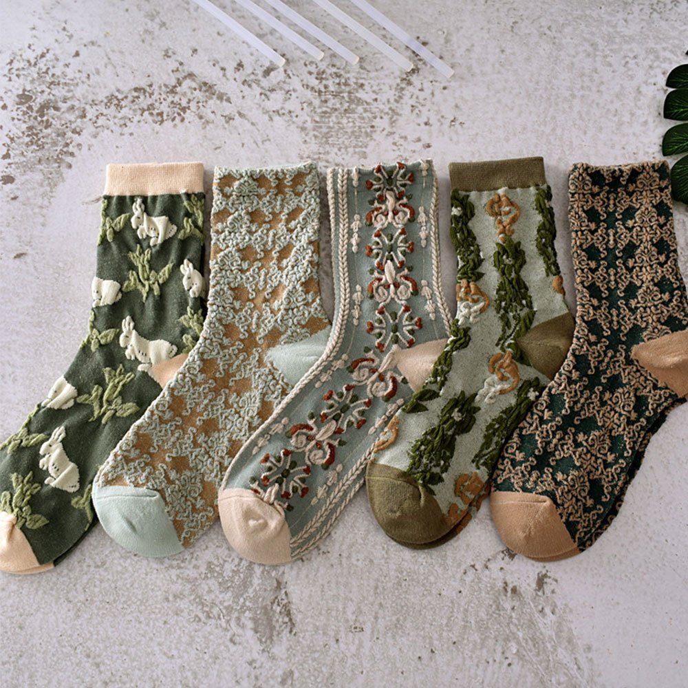 AUzzO~ Basicsocken Warme Socken Damen Winter Stricksocken Bettsocken bunte Teppichsocke Packung mit 10 Paaren [je 2 Paare]
