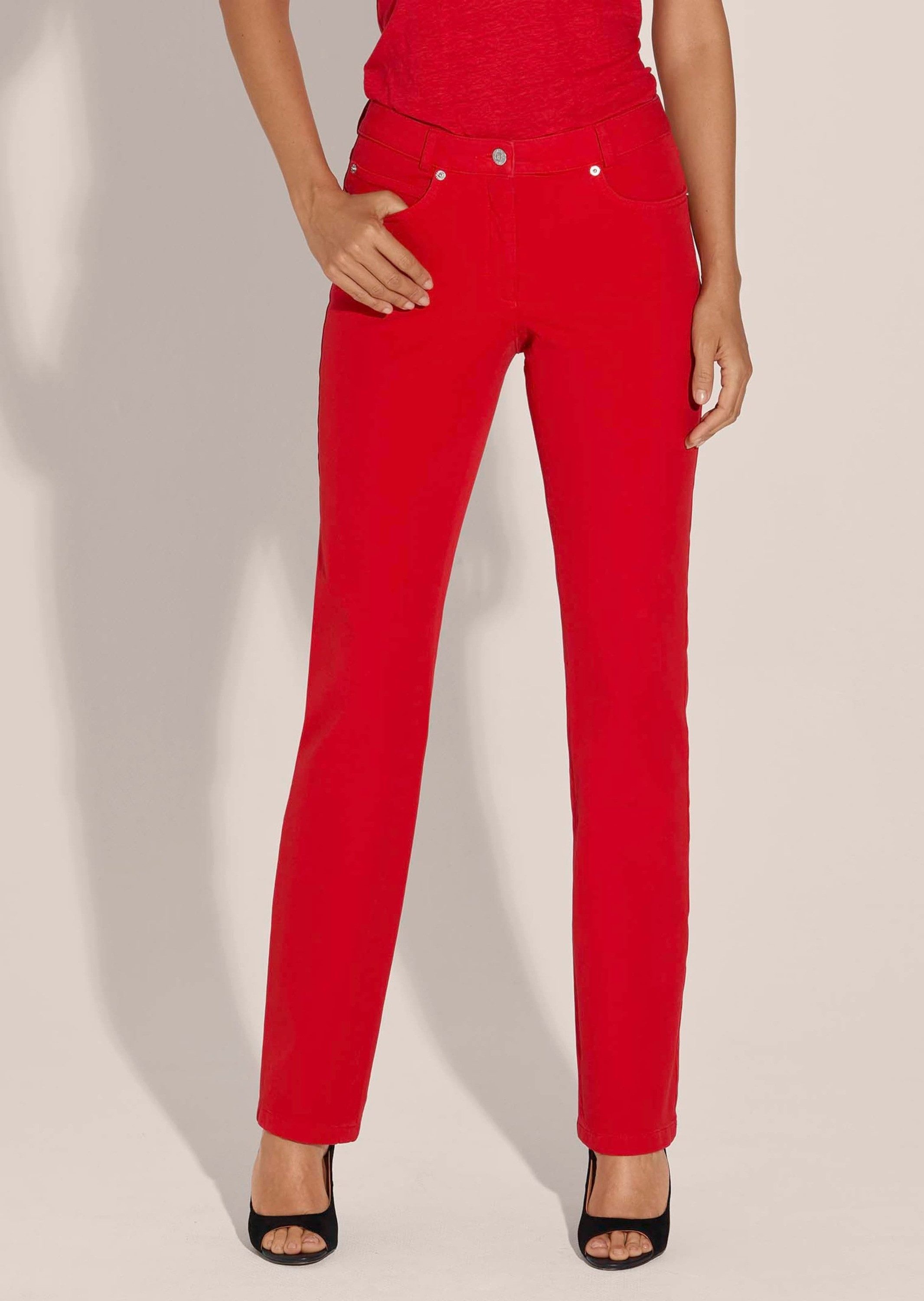 MADELEINE Gerade Jeans Schmale Jeans im Five-Pocket-Style Basichose mit Formbund, Gürtelschlaufen und Knöchellang