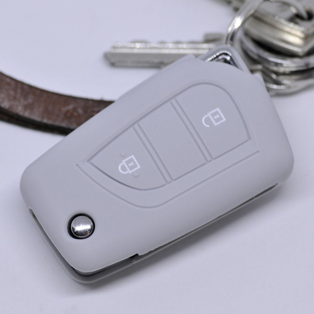 mt-key Softcase 108 Autoschlüssel Klappschlüssel Grau, Aygo Toyota Schutzhülle C1 Tasten 2 Schlüsseltasche für Silikon Peugeot Citroen