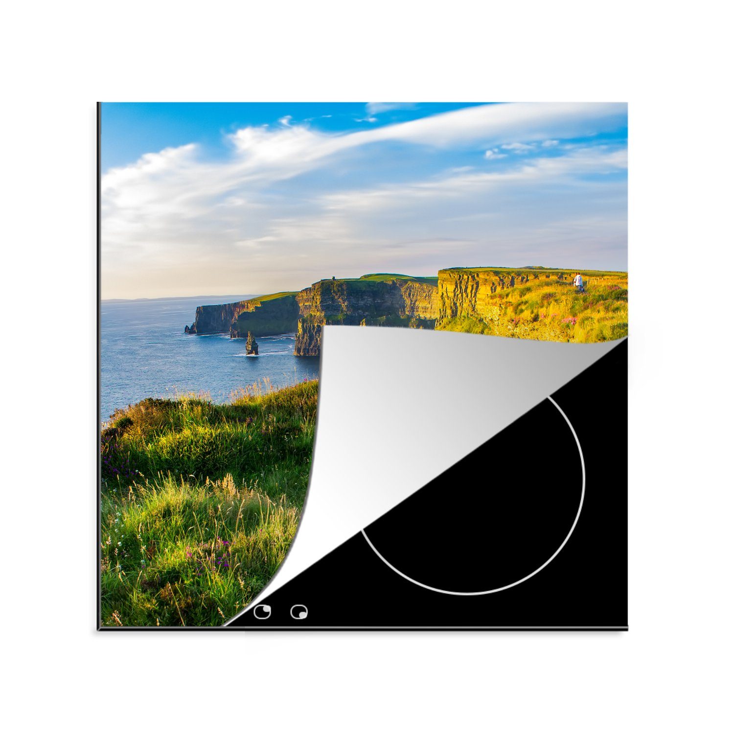 MuchoWow Herdblende-/Abdeckplatte Irische Blumen an den Cliffs of Moher, Vinyl, (1 tlg), 78x78 cm, Ceranfeldabdeckung, Arbeitsplatte für küche