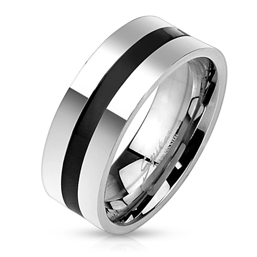Fingerring Moderner Ring Edelstahl mit schwarzer Linie