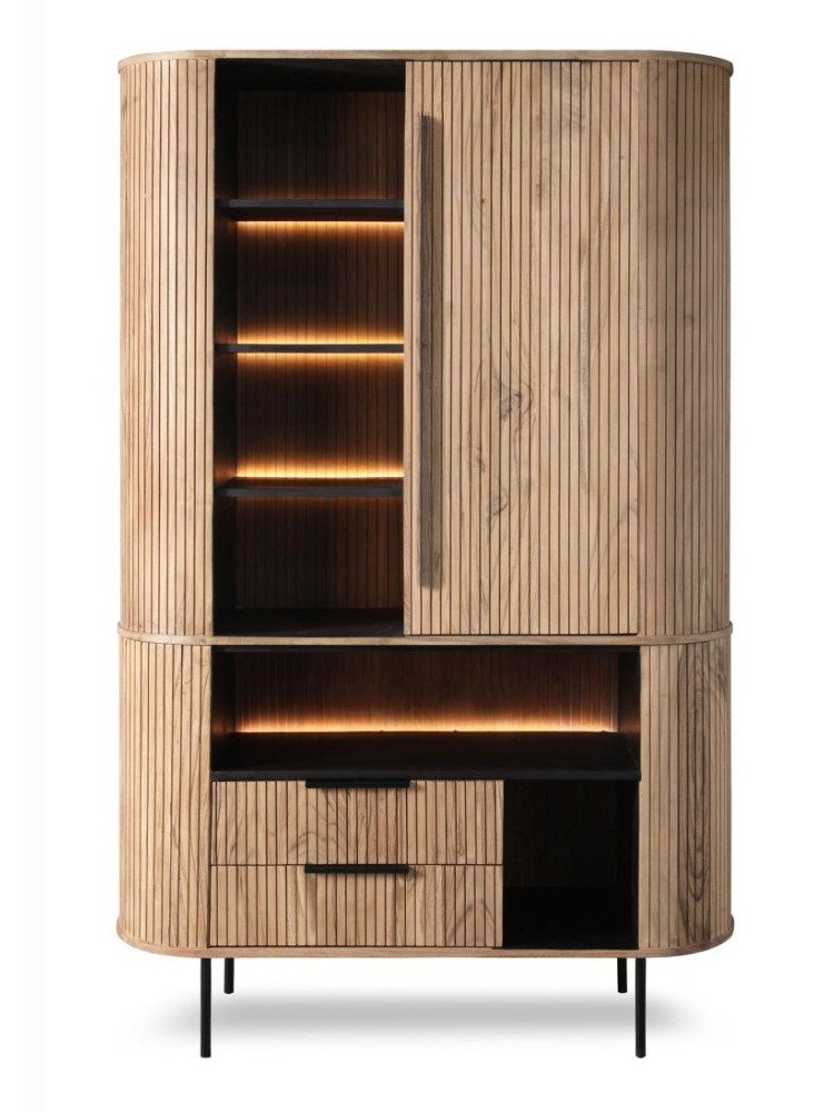 Küchenbuffet BRONX ROUND Schrank 1 Tür / 2 Schubladen / 6 Ablagen / Licht