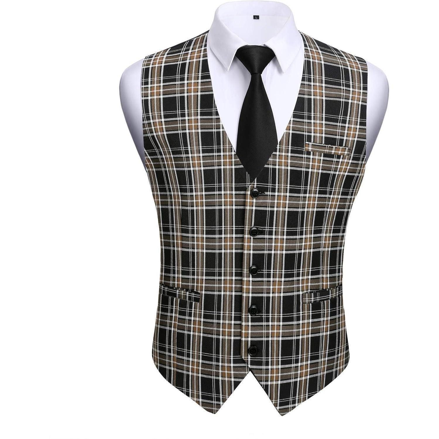 LuxusKollektion Krawatte Weste Herren Hahnentritt Baumwolle Hochzeit S Grau
