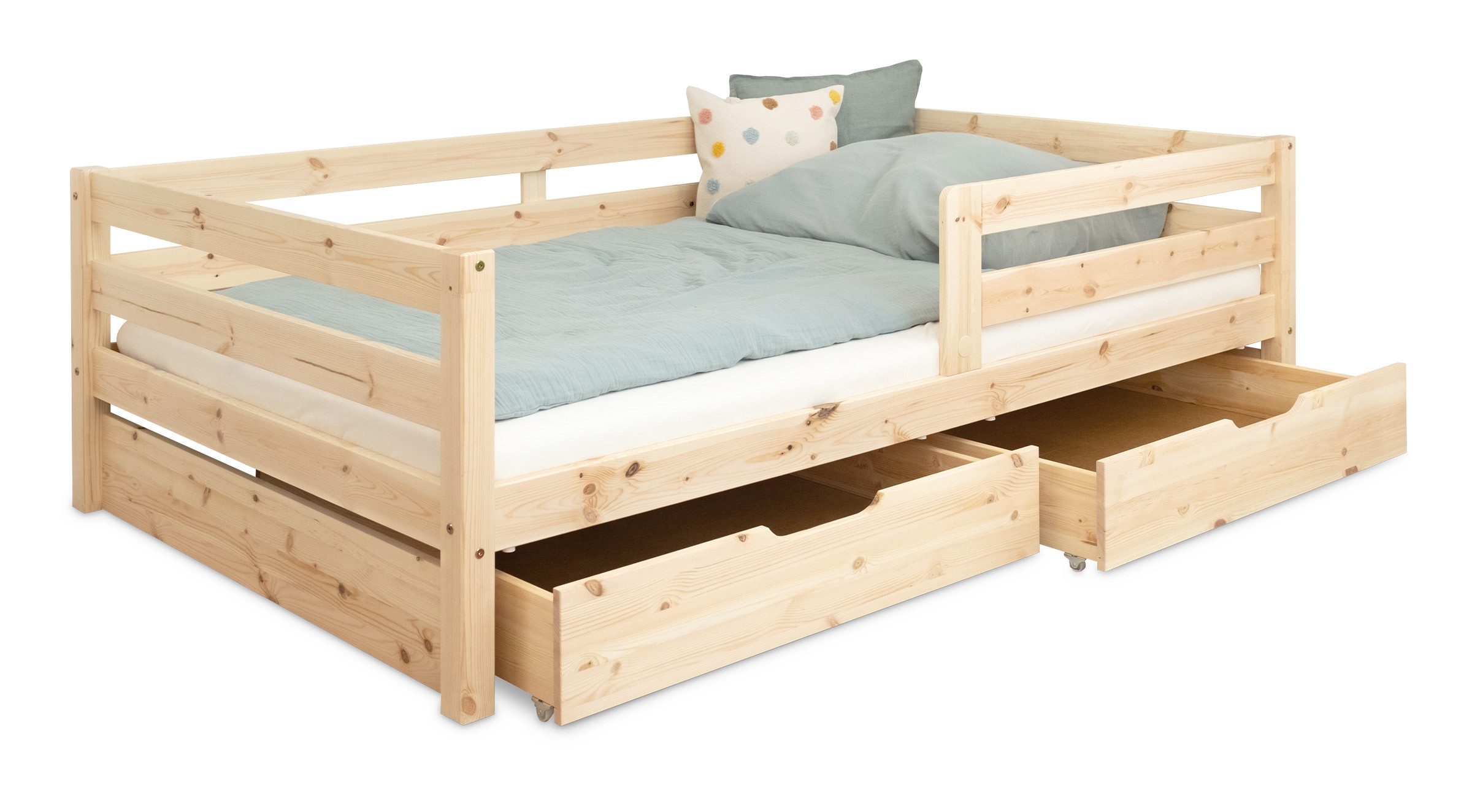 Ehrenkind Kinderbett Sona aus massivem Kiefernholz mit Rausfallschutz (Jugendbett in Natur, Kinder Bett), Kinderbett 90x200 cm