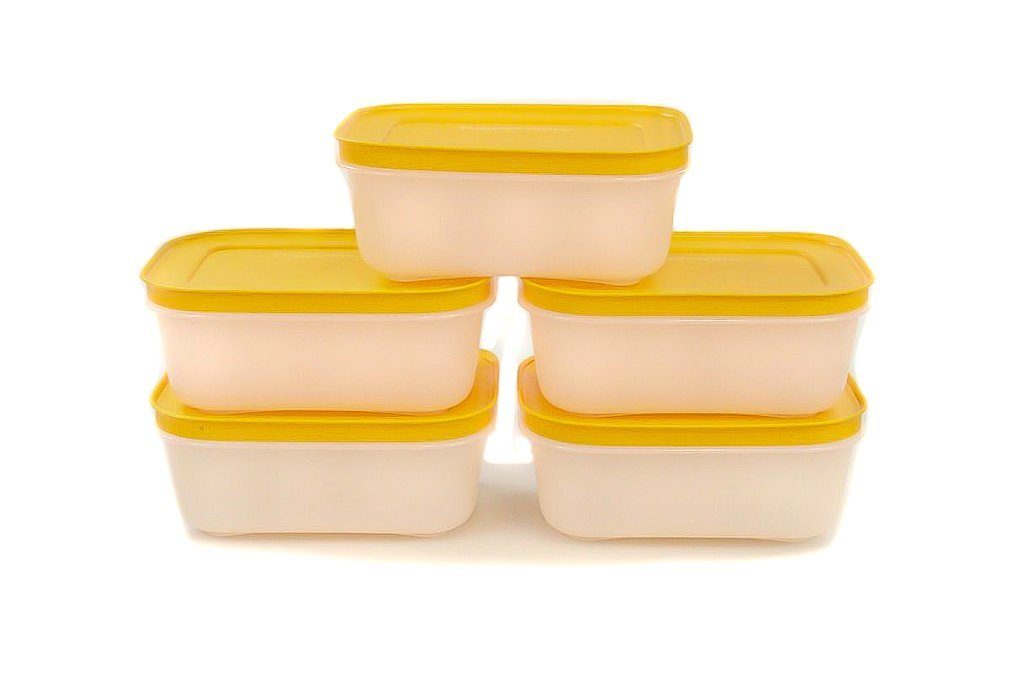 TUPPERWARE Frischhaltedose Eis-Kristall 450 ml (5) weiß-orange + SPÜLTUCH