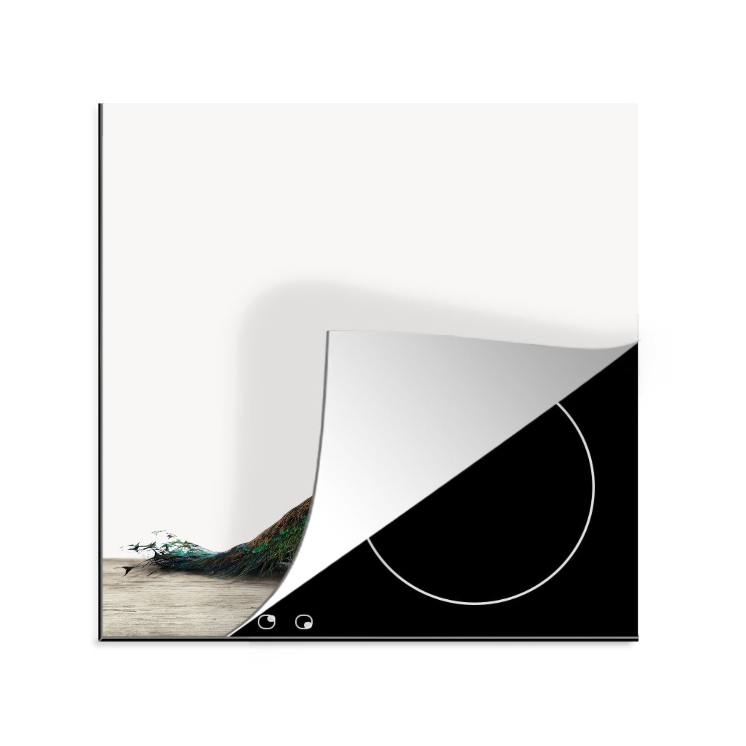 MuchoWow Herdblende-/Abdeckplatte Tiere - Pfau - Weiß, Vinyl, (1 tlg), 78x78 cm, Ceranfeldabdeckung, Arbeitsplatte für küche