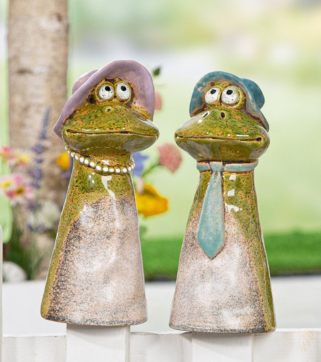 Gartenfigur Zaunfiguren Lilly & Max Froschpaar Keramik Grün 22 cm