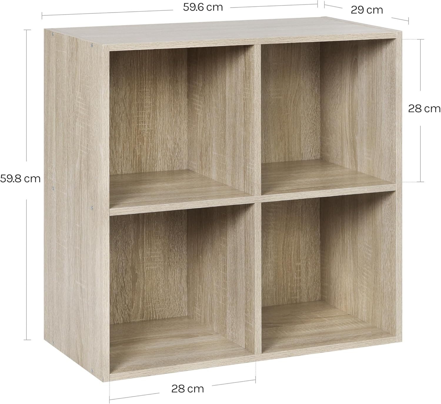 Woltu Bücherregal, 1-tlg., Würfelregal 4 Fächer aus MDF 60x30x60cm Eiche