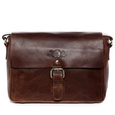 SID & VAIN Messenger Bag »YALE«, Umhängetasche klein - Bürotasche als Schultertasche - 27x7x20 cm -handgefertigte Ledertasche für Herren und Frauen, Taschen aus Leder braun