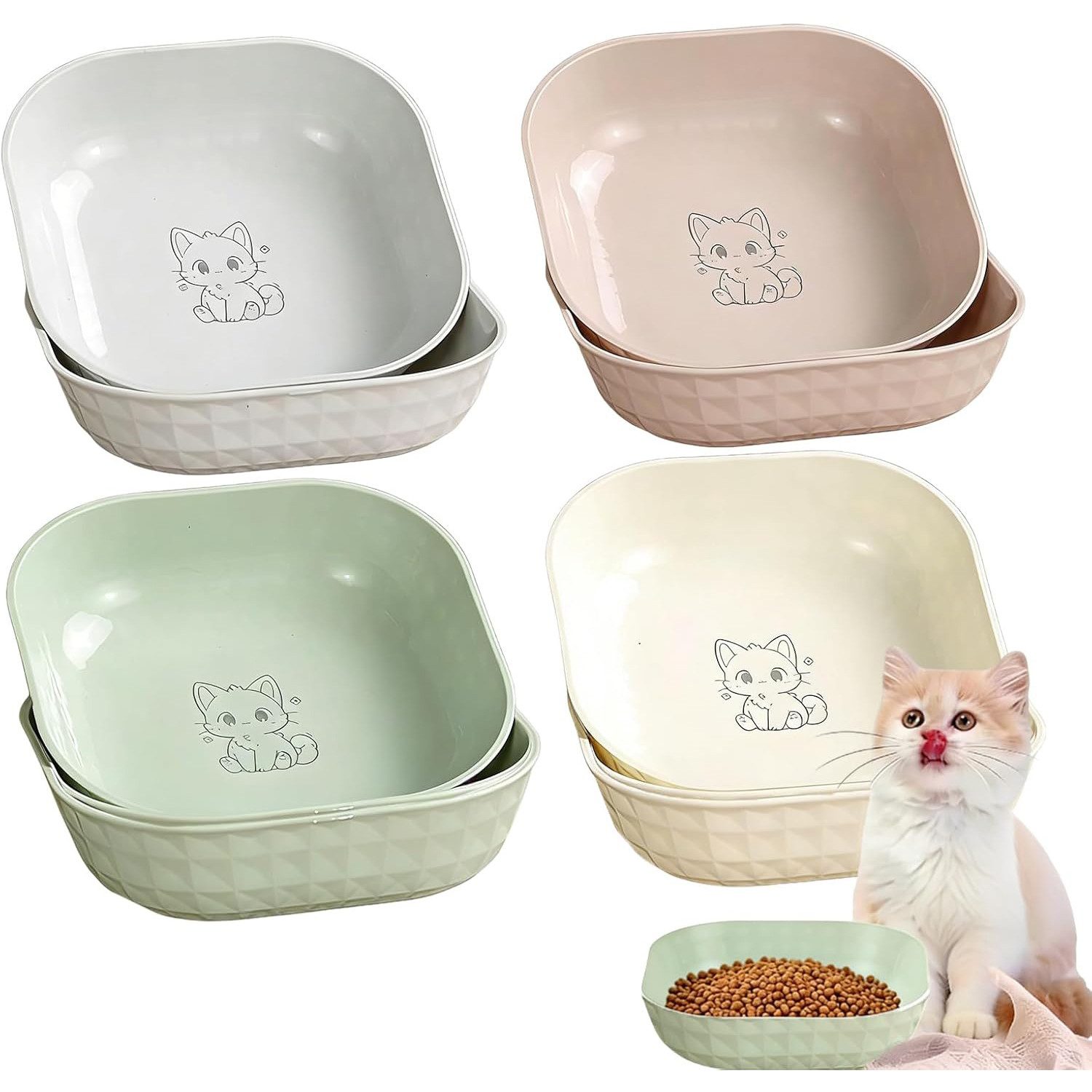 TUWENA Napf-Set 10 Stück Katzennapf, Katzennapf flach, Futternapf Katze Bunte, BPA-frei, schnurrhaarschonend, stapelbar, spülmaschinenfest, bunt