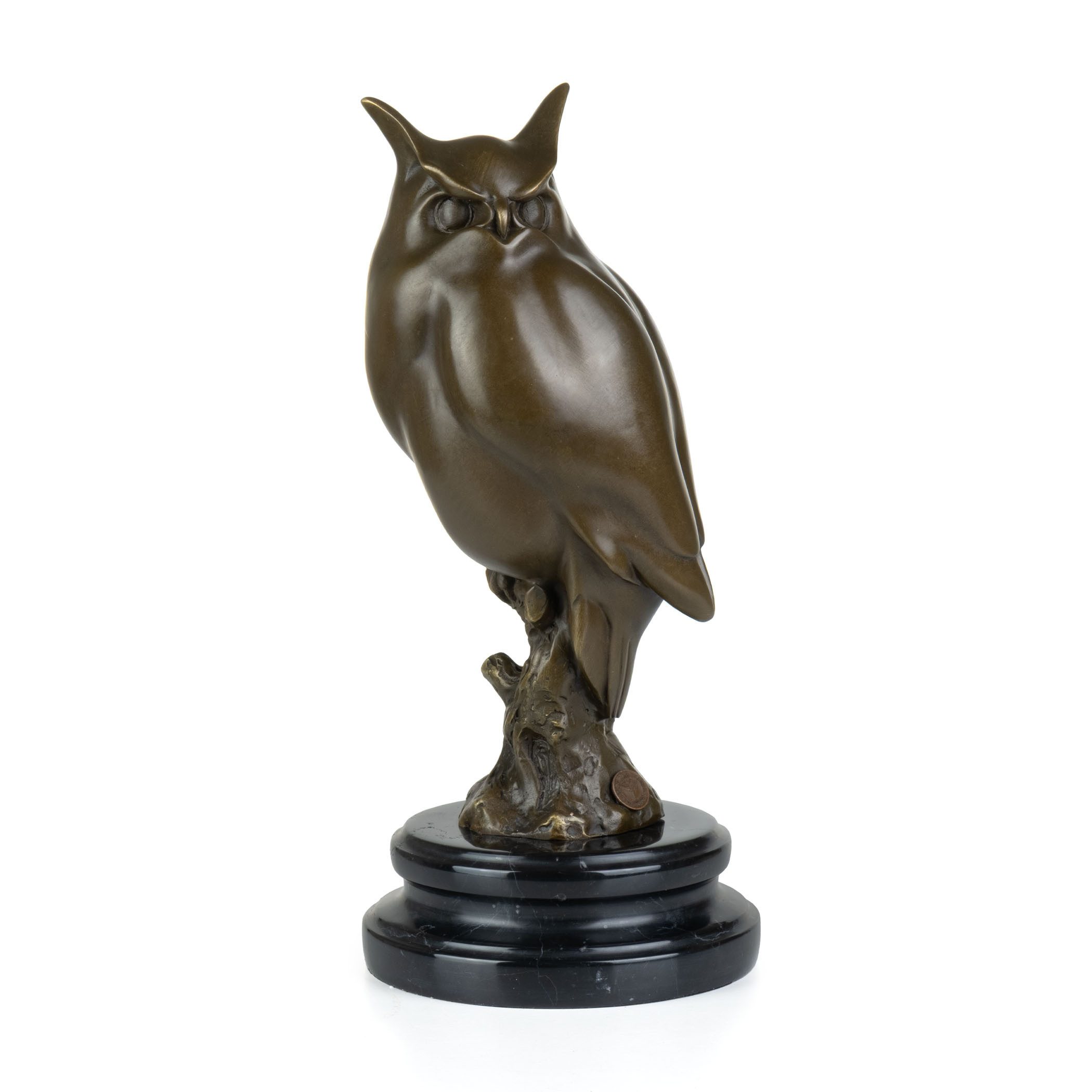 Moritz Tierfigur Eule Skulptur aus Bronze H 30,5 cm Figur mit Marmorsockel Filz (Einzelartikel, kein Set)