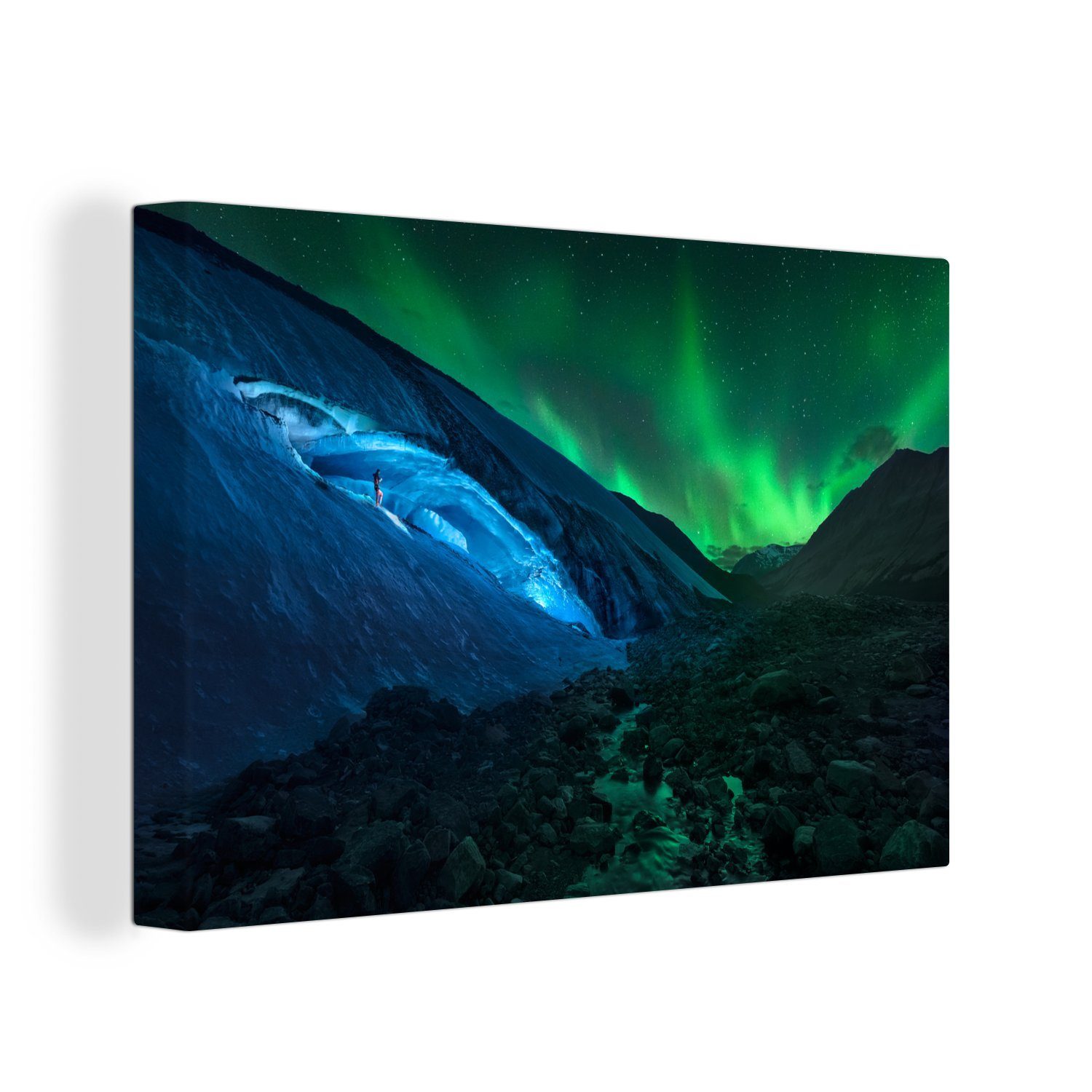 OneMillionCanvasses® Leinwandbild Polarlicht über dem Athabasca-Gletscher in Kanada, (1 St), Wandbild Leinwandbilder, Aufhängefertig, Wanddeko, 30x20 cm