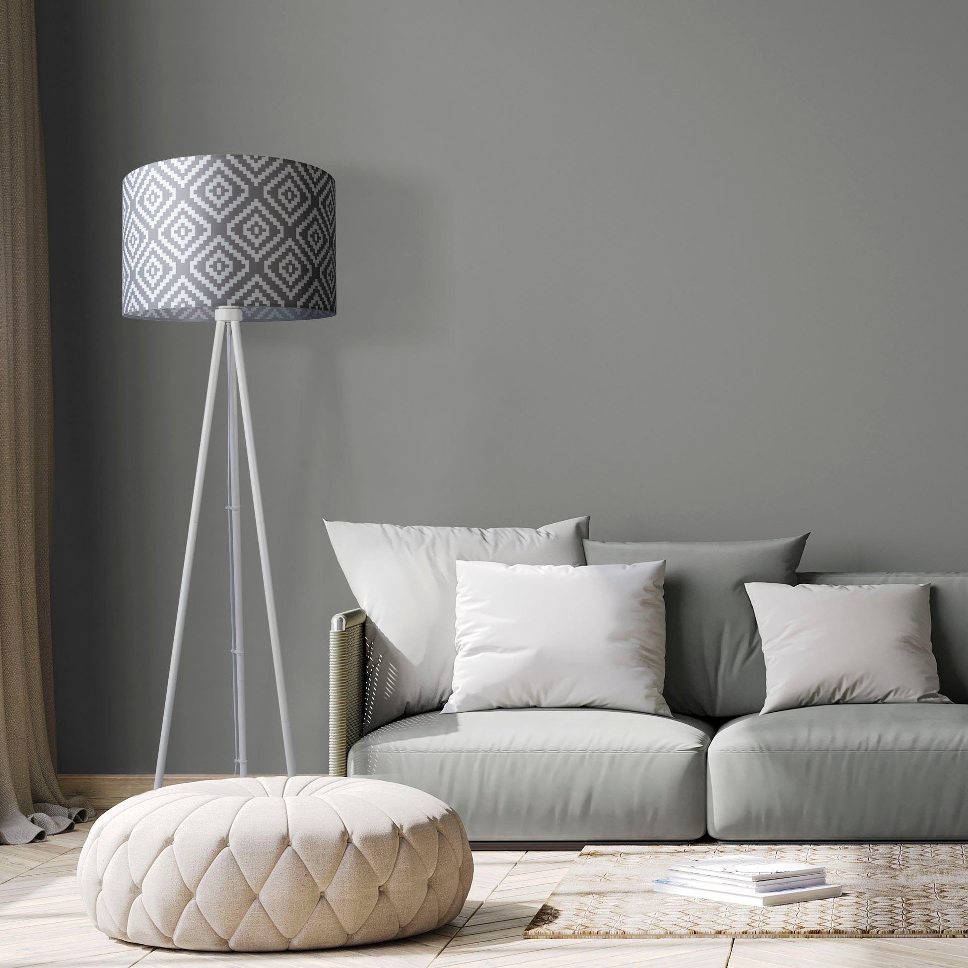 Trina Leuchtmittel, Design Paco Dreibein Modern Stofflampenschirm Wohnzimmer Textil Home Stella, Vintage ohne Stehlampe