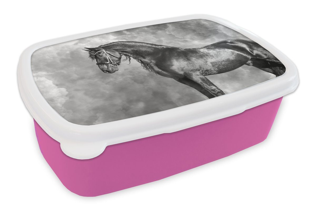 - Erwachsene, MuchoWow Kunststoff, rosa Friese Pferde - Weiß, Brotbox für Snackbox, - - Kinder, Mädchen, Schwarz Porträt Kunststoff Brotdose Lunchbox (2-tlg),