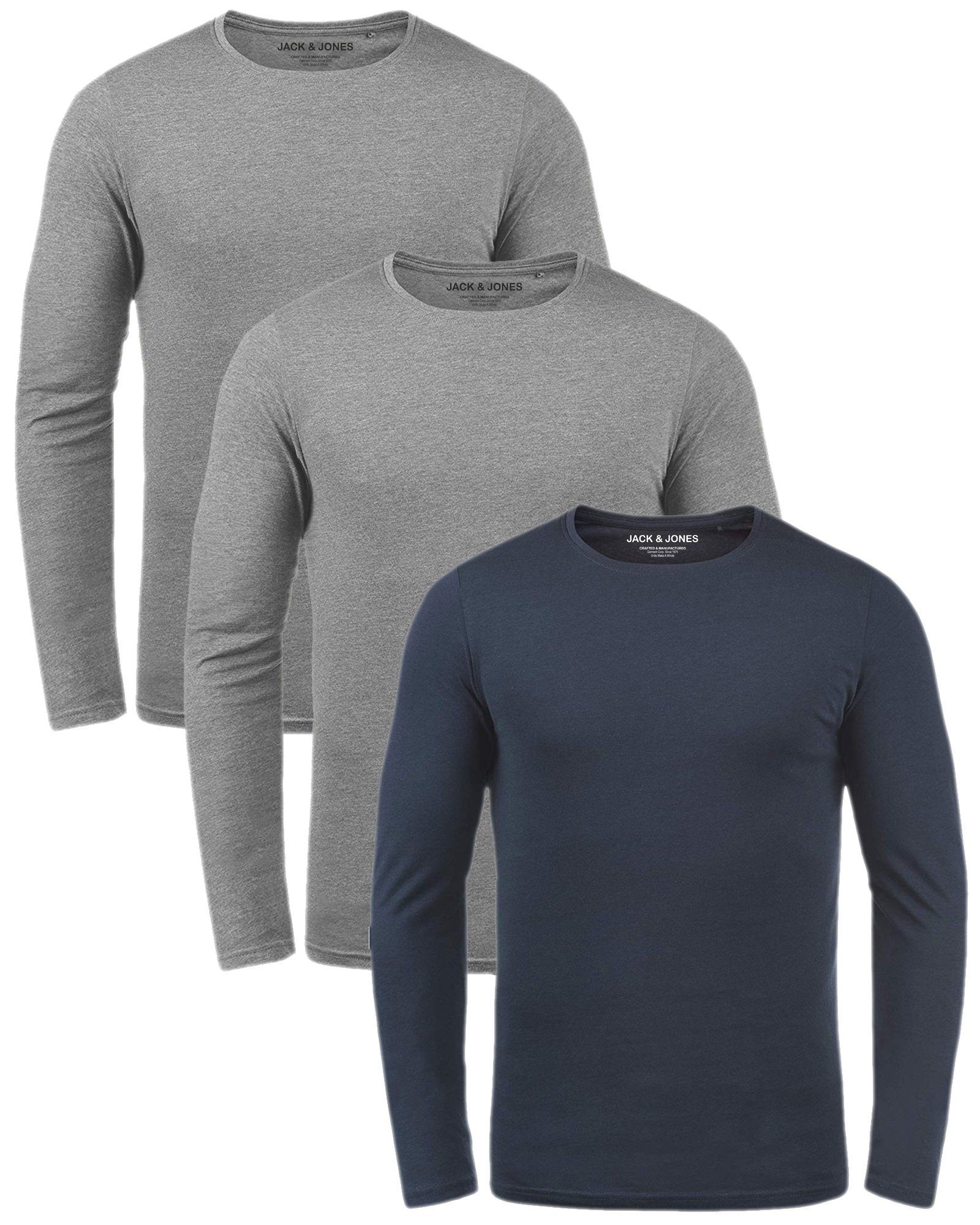 & Rundhalsauschnitt Basic (3er-Pack) 25 mit Langarmshirt Mix Jones Shirt Pack Jack 3er