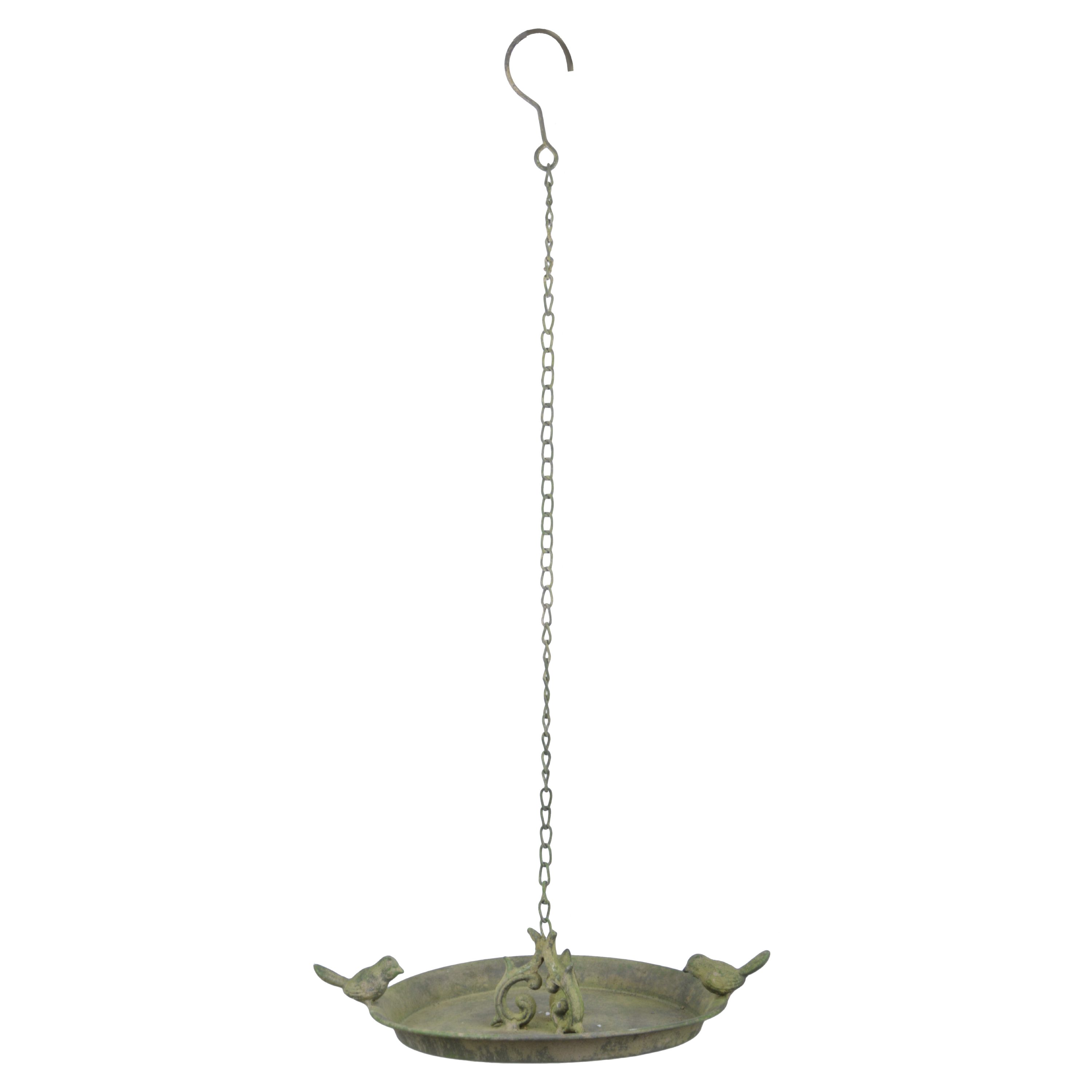 esschert design Vogeltränke Vogel Tränke zum hängen Futterstation Ø24cm grün Garten Metall Wasser