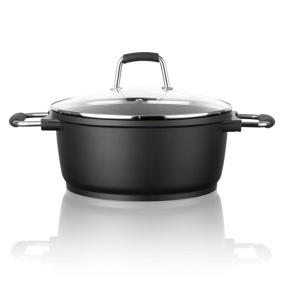 Bratoni Kochtopf mit Glasdeckel, Aluguss-Kochkopf 20 cm