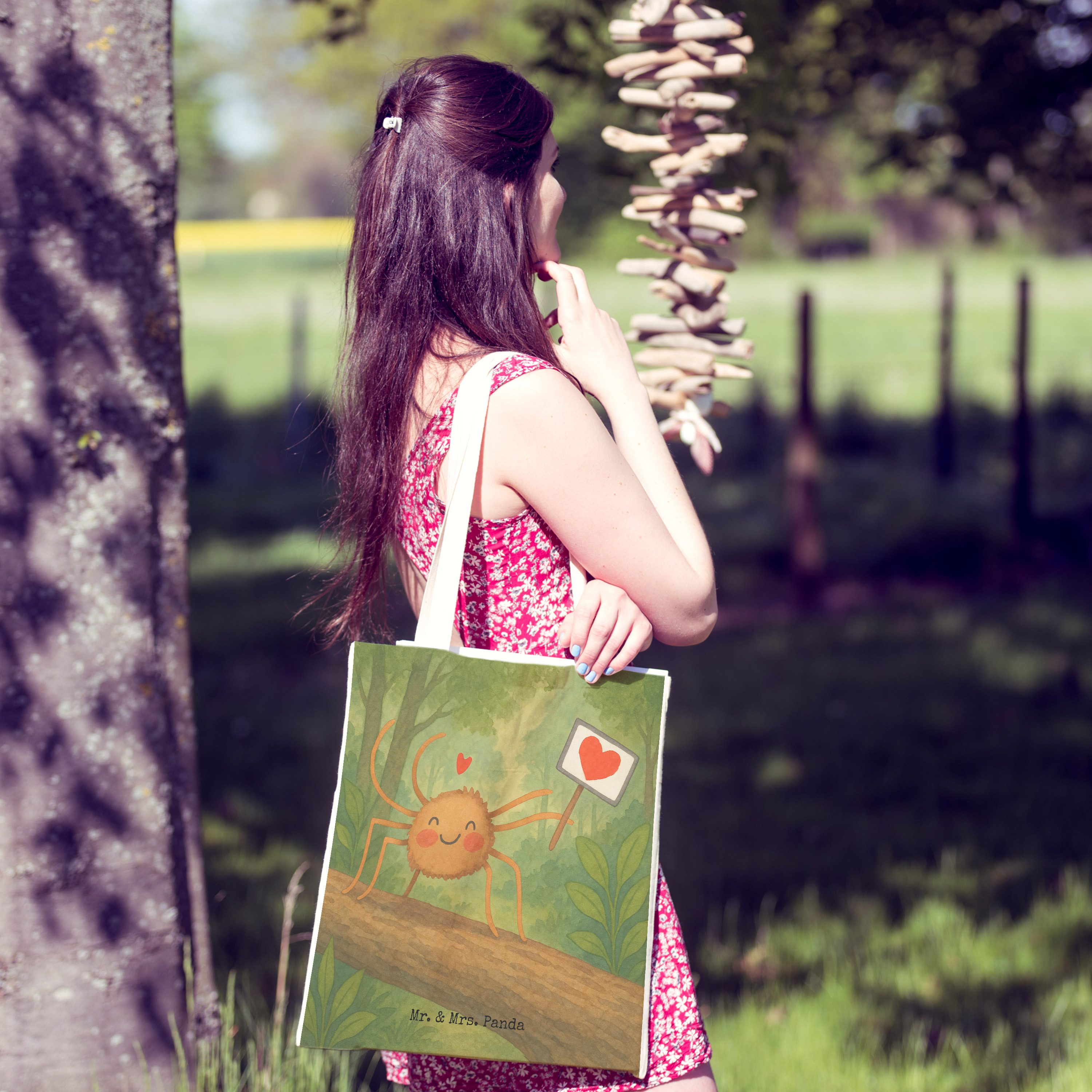 Mr. & Mrs. Panda Tragetasche Spinne Agathe Motivation Design, Tote Bag, Weiß, Dankeschön, Tasche, (Packung), Tragetasche Bedruckt Spinne Agathe cityshopper