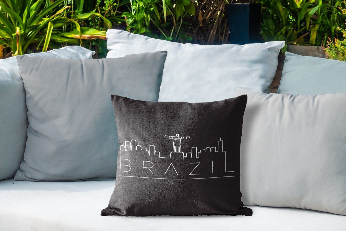 MuchoWow Dekokissen Stadtbild "Brasilien" schwarzem Kissenhülle, Dekokissen, Hintergrund, mit Outdoor Kissenbezüge, Dekokissenbezug