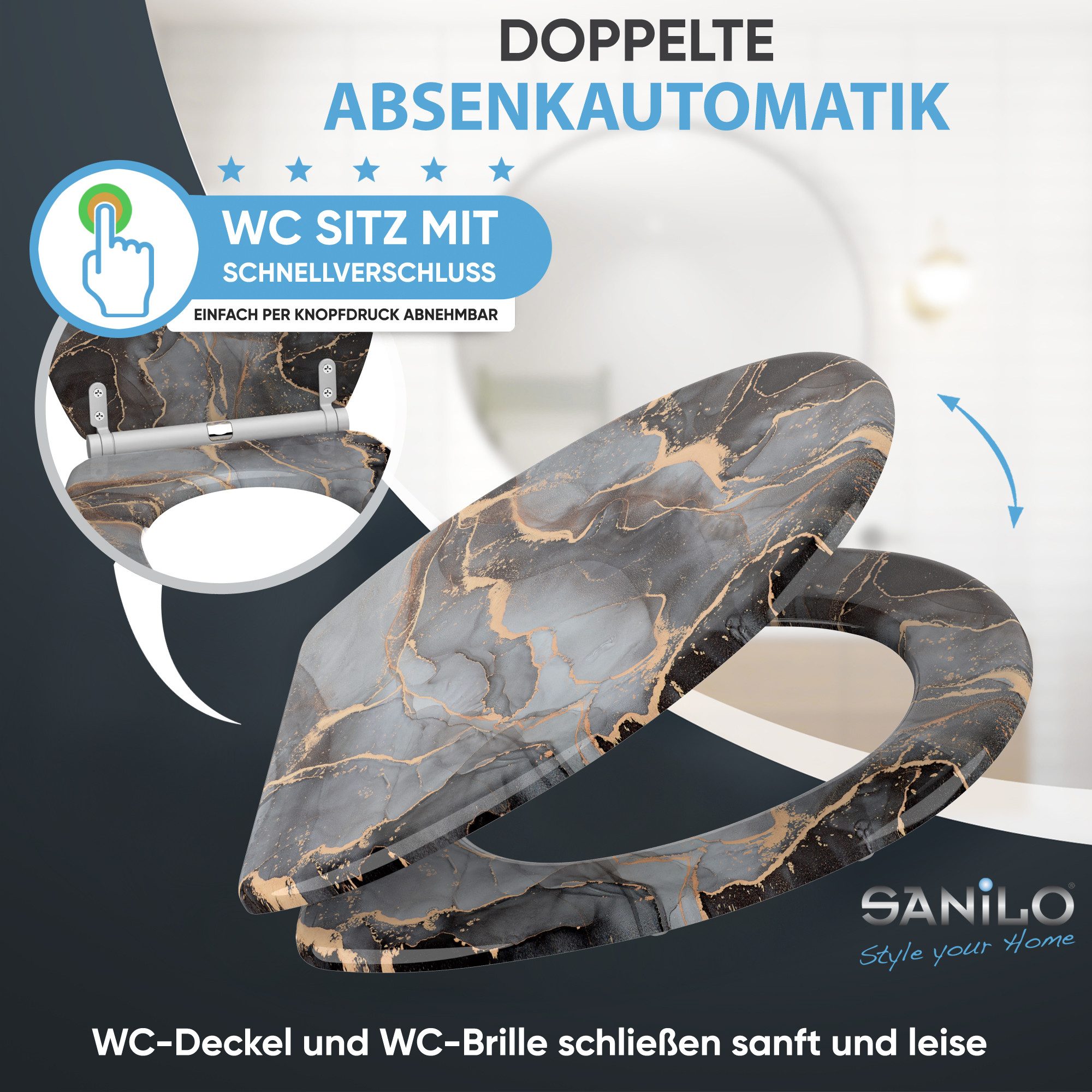 Sanilo WC-Sitz mit Absenkautomatik, viele Toilettendeckel direkt vom Hersteller, hochwertig & modern, universell, leichte Montage