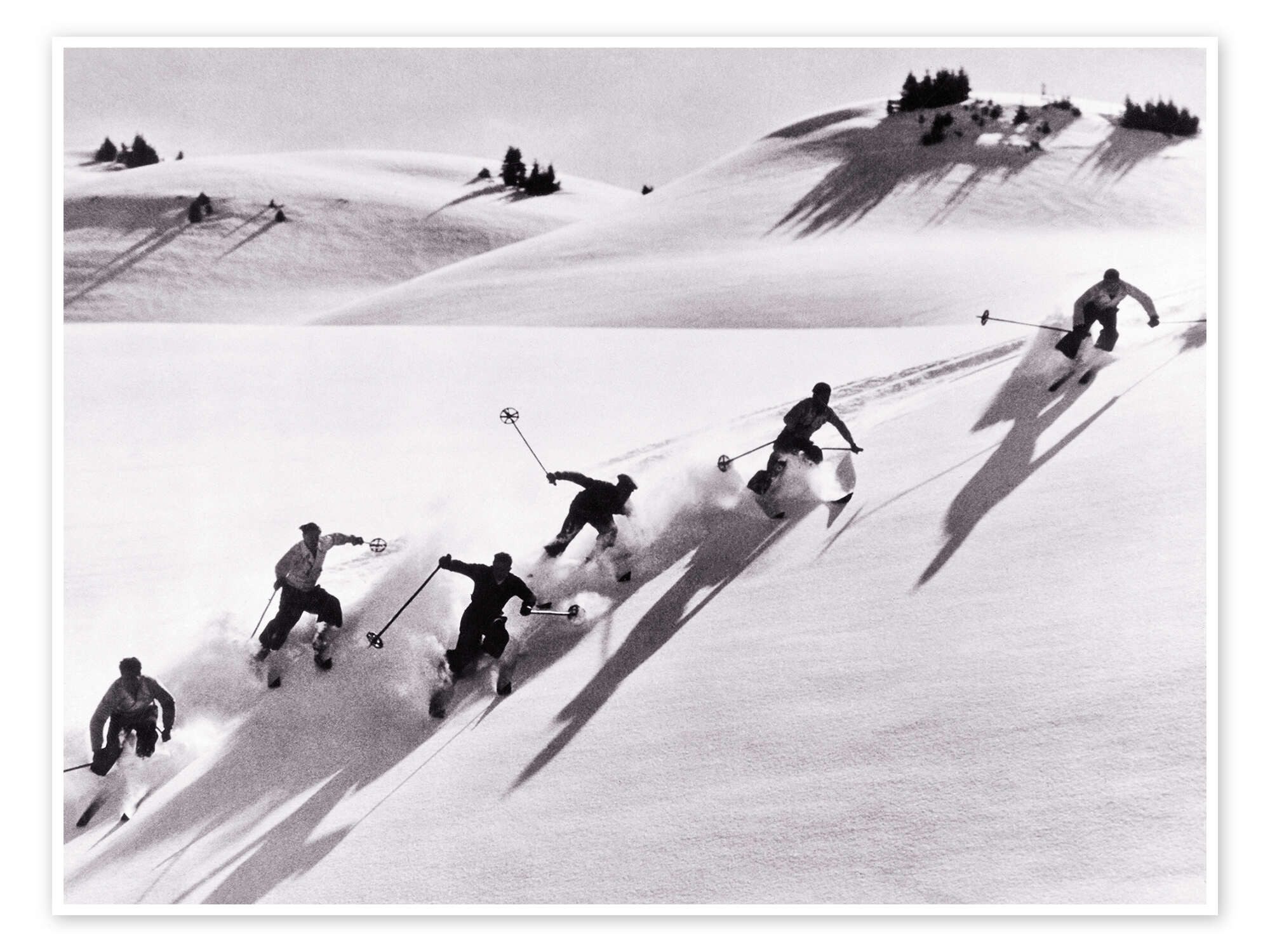 Posterlounge Wandbild Skifahrer in den Schweizer Alpen, 1940er, Vintage Ski Collection, erhältlich als Poster, Leinwandbild, Wandsticker oder Acrylglasbild
