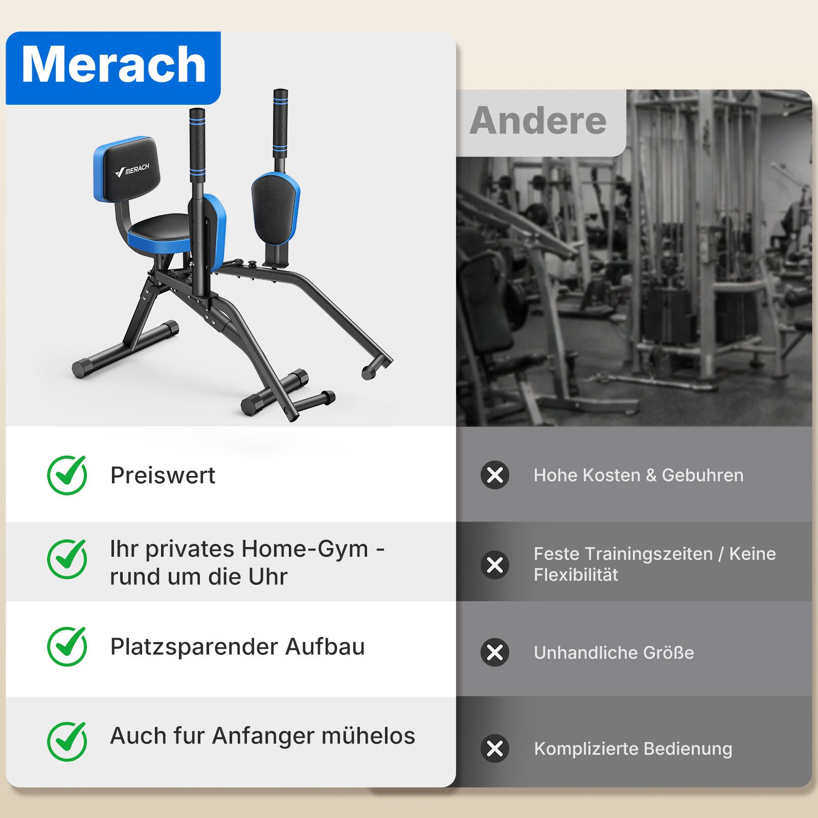 MERACH Bauchtrainer Hüftabduktor, 3-in-1 Heimtrainer für Brust, Po & Beine  (6‑Stufen‑Beintrainer mit Widerstandsband, verstellbare Polster, 1-St., Formt Po & Beine, für Frauen & Männer, effektives Training zu Hause), Po-Trainer, Beintrainer, Hüfttrainer, bis zu 150 kg