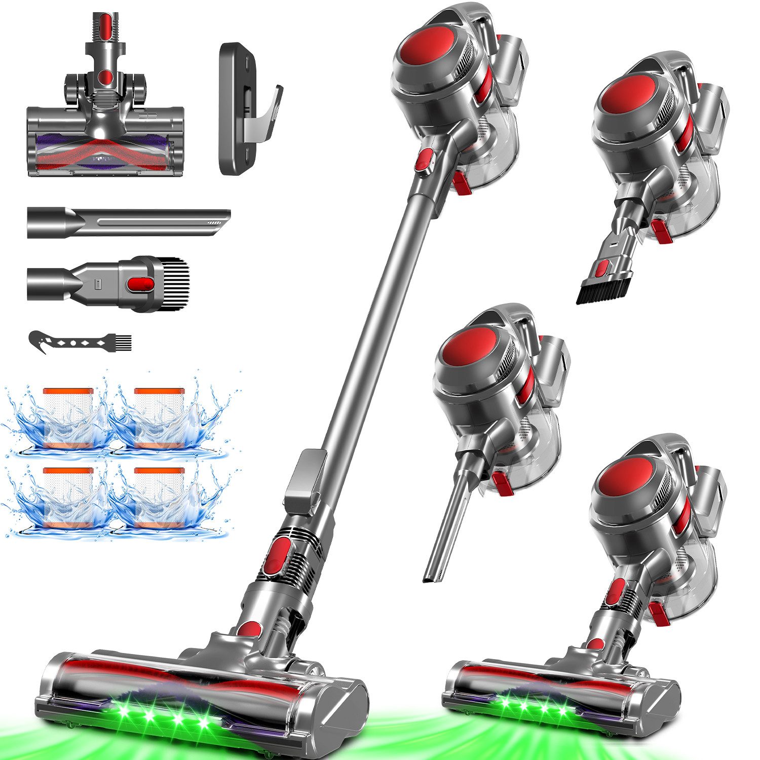 Adormii Akku-Hand-und Stielstaubsauger Akku Staubsauger,Staubsauger Kabellos 50kPa/60Min,GreenEye-Technologie, beutellos, Selbststehendes Design,Staubsauger für Tierhaare,Teppich und Hartboden