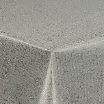 laro Tischdecke Wachstuch-Tischdecken Abwaschbar Blätter Silber geprägt rechteckig