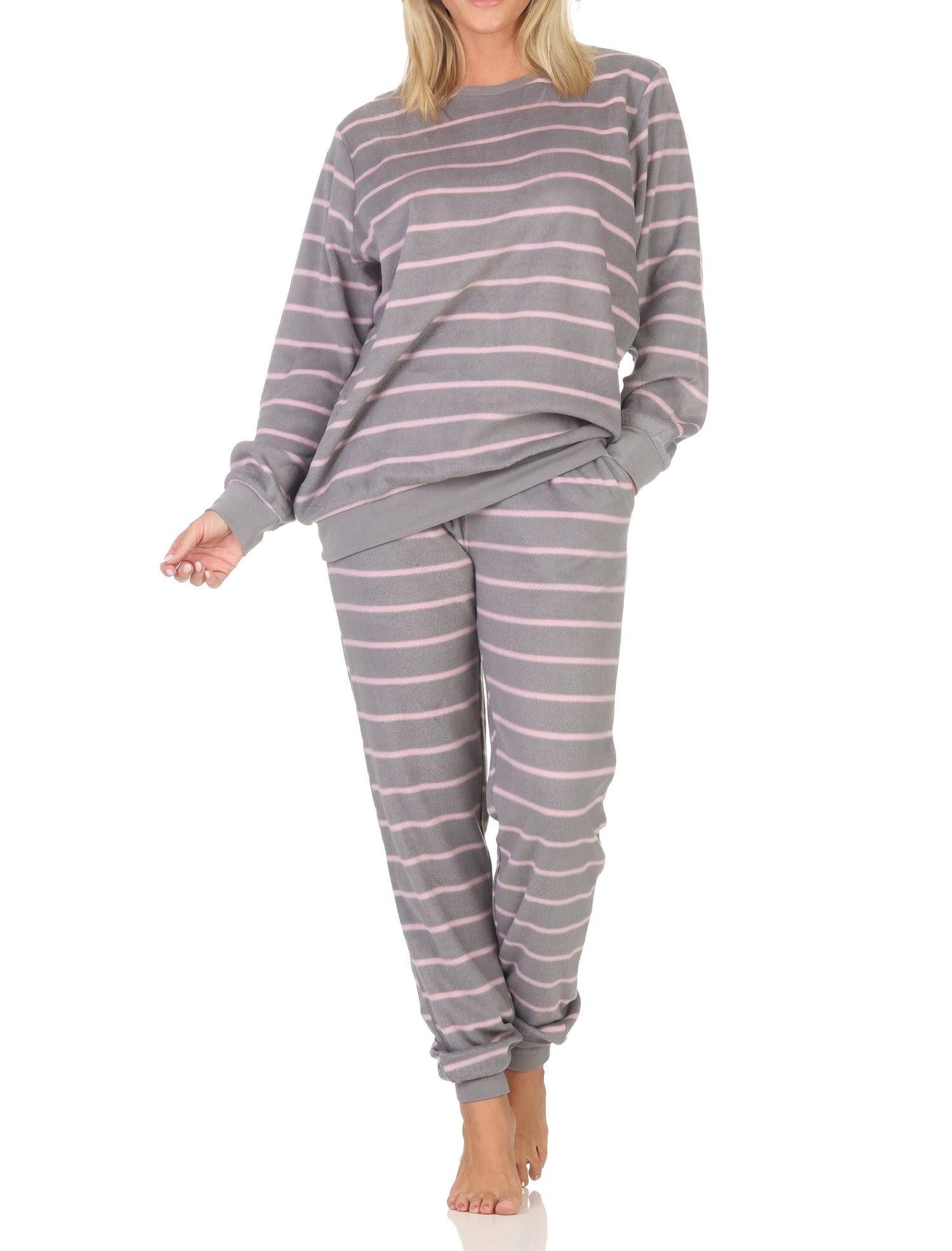 Pyjama Normann Damen langarm Fleece Pyjama mit Bündchen in chilligen Look