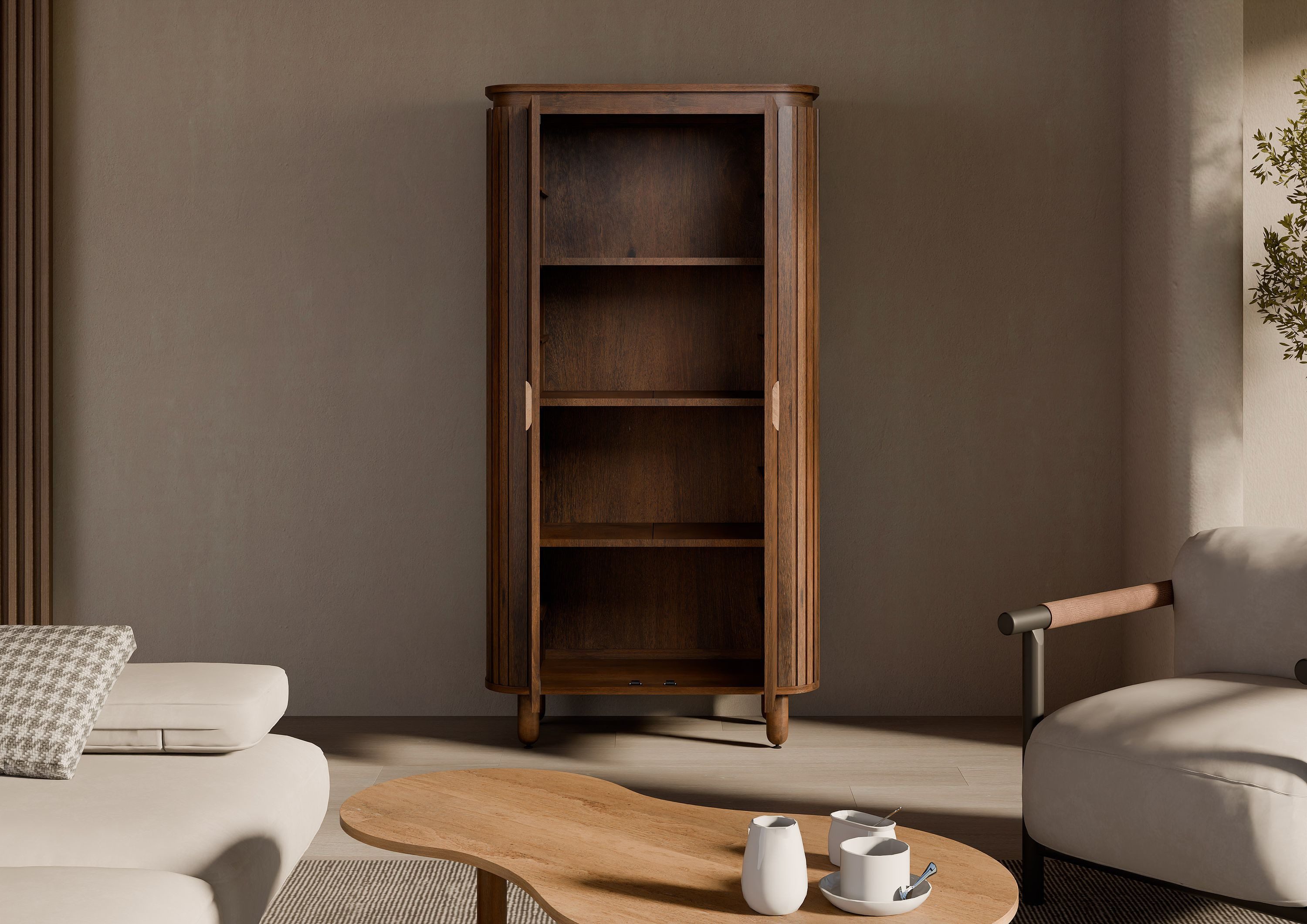 Massivmoebel24 Dreh-/Schwebetürenschrank KYOTO (Mango 92x40x180 braun geölt KYOTO #116) Mango 92x40x180 braun geölt KYOTO #116