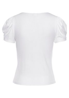 LASCANA Kurzarmshirt aus gerippter Ware, T-Shirt mit leichten Puffärmeln, casual-elegant