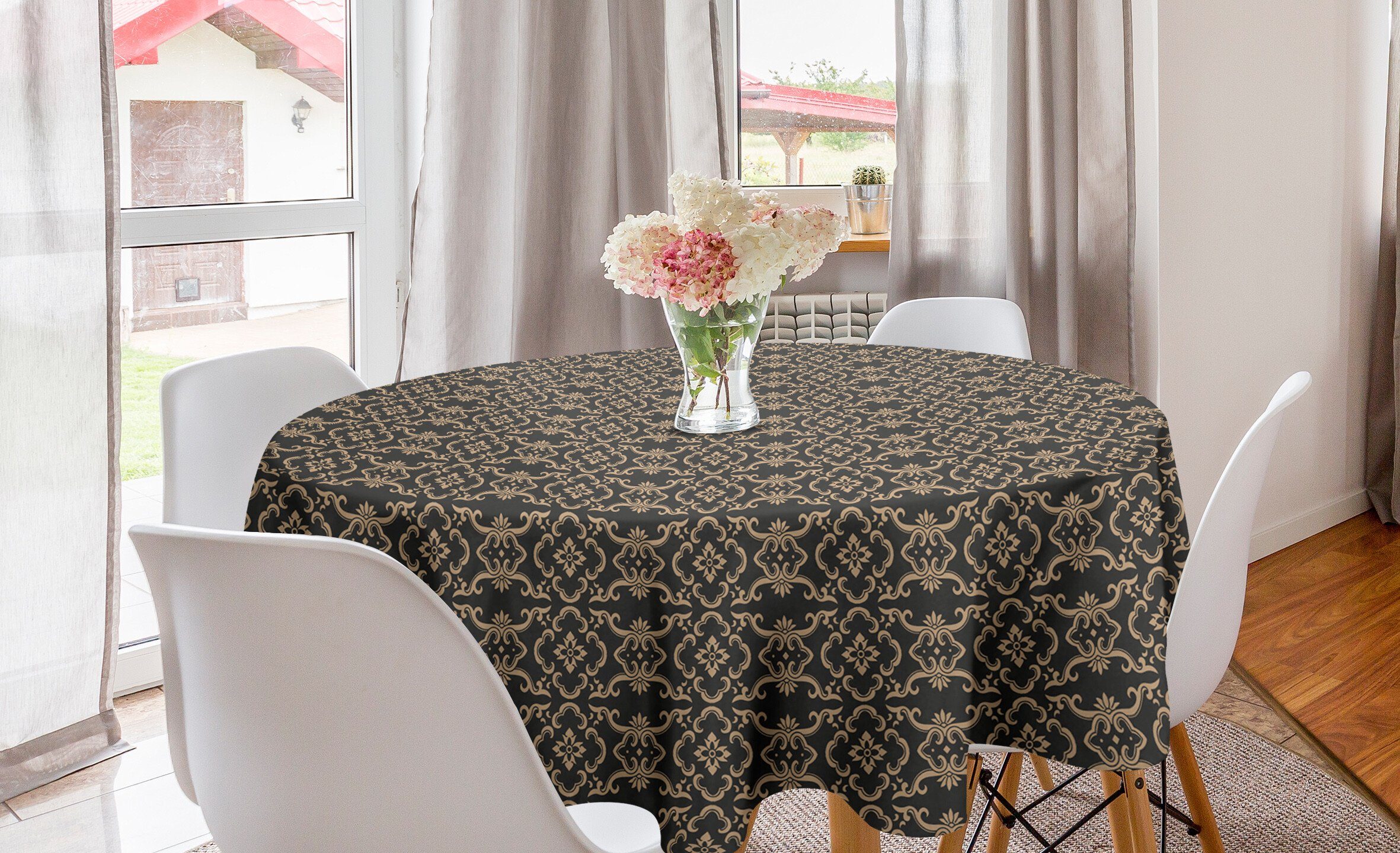 Abakuhaus Tischdecke Kreis Tischdecke Abdeckung für Esszimmer Küche Dekoration, Antique Oriental Damast der Blumen | Tischdecken