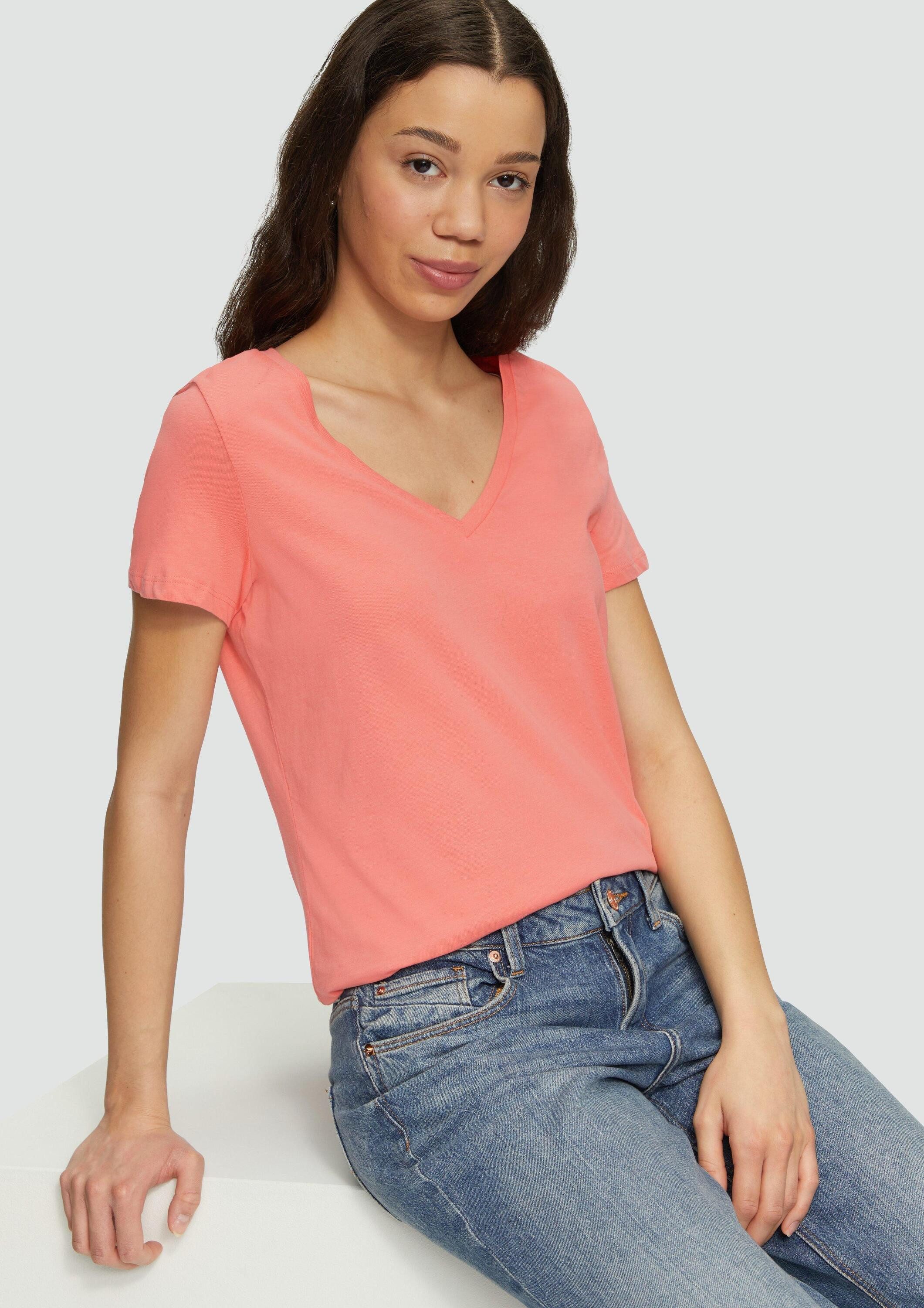 QS Kurzarmshirt T-Shirt Baumwollshirt mit V-Ausschnitt günstig online kaufen