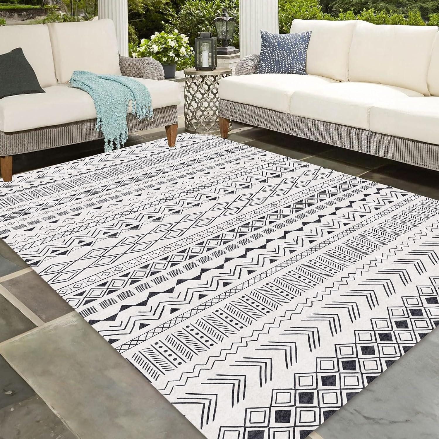 LuxusKollektion Outdoorteppich Moderne In-& Outdoor Teppich Vintage Optik Boho 160x230 cm Schwarz