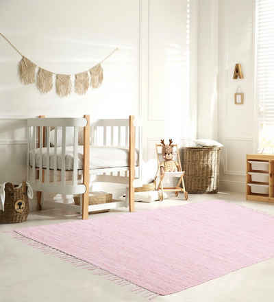 Teppich Insa, Lüttenhütt, rechteckig, Höhe: 5 mm, Fleckerl, Uni Farben, handgewebt, pflegeleicht, waschbar, Kinderzimmer