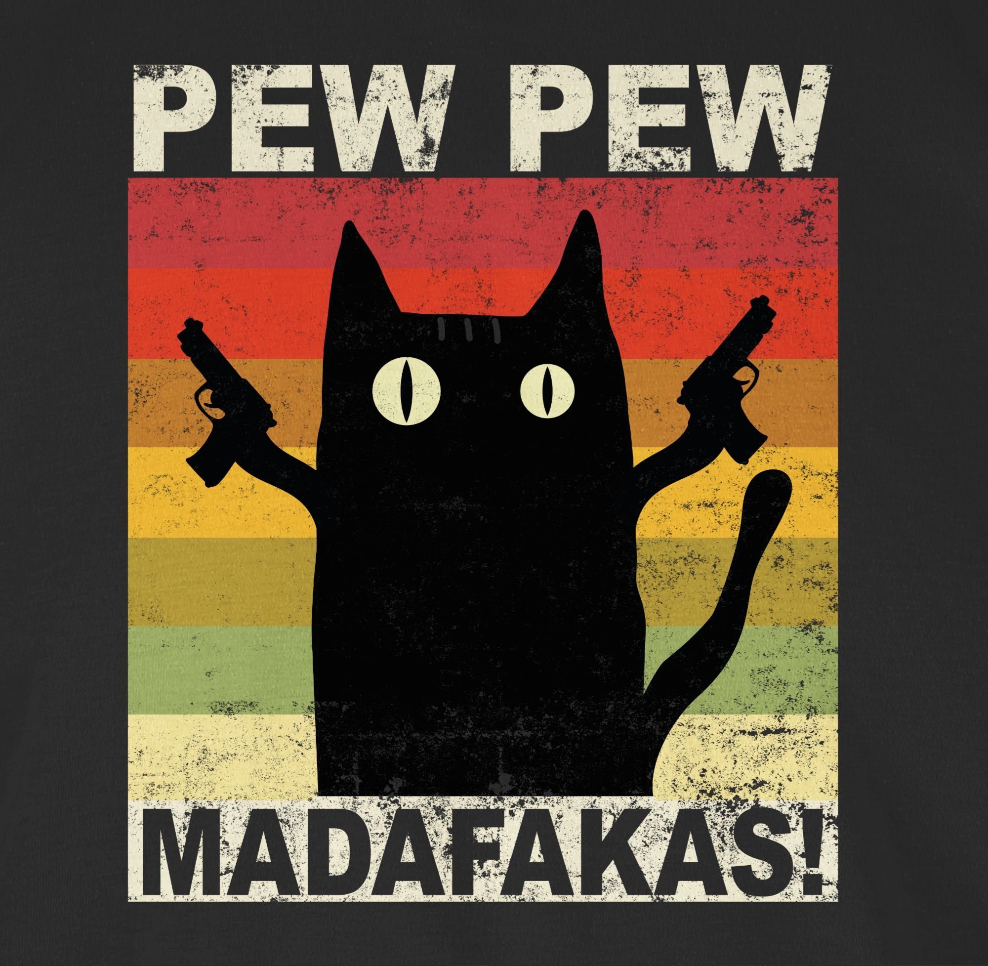 Damen Shirts Shirtracer T-Shirt Pew Pew Madafakas Katze Vintage hell - Sprüche Statement mit Spruch - Damen T-Shirt mit V-Aussch