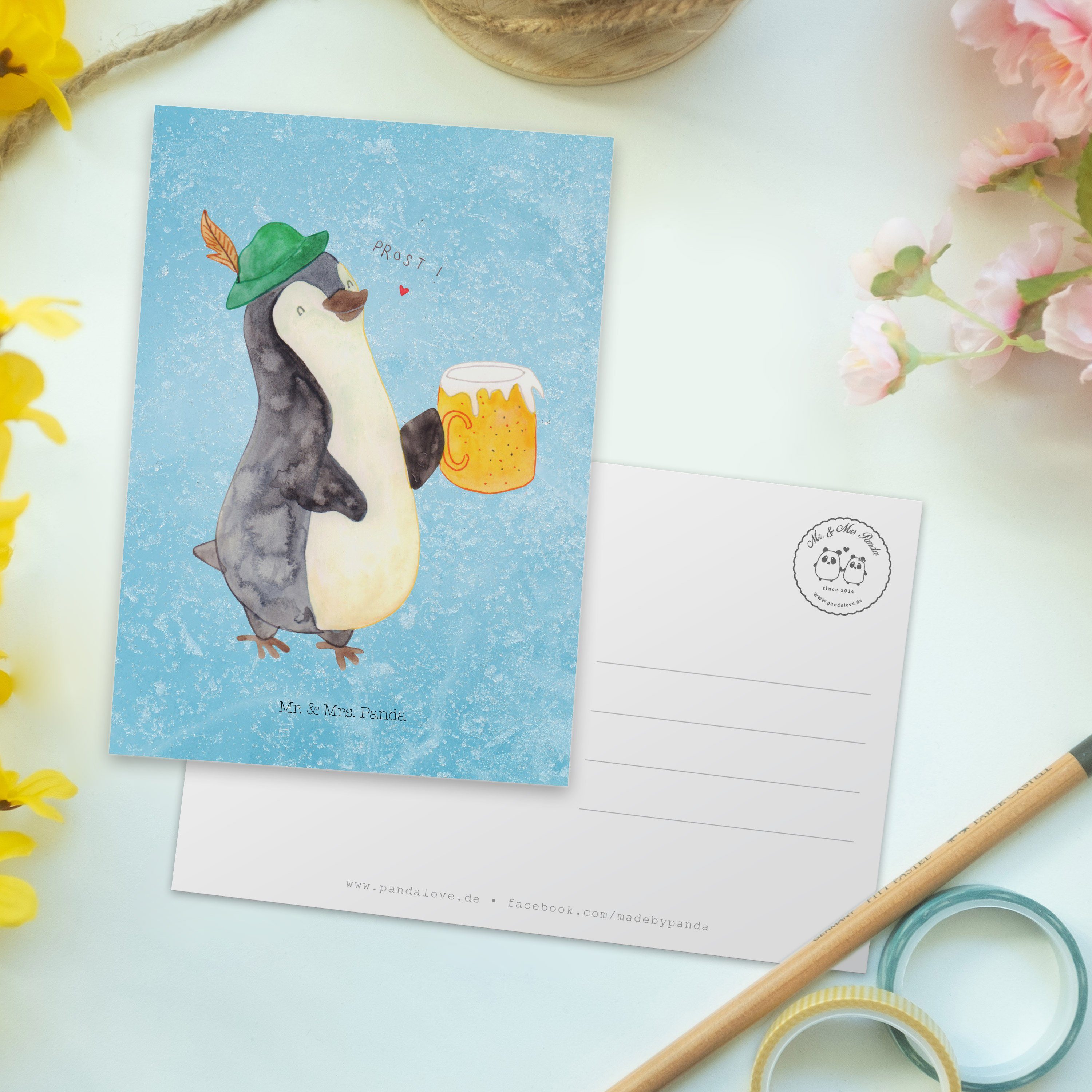 Mr. & Mrs. Postkarte Eisblau Pinguin Geschenk, Bier Einladung, Geschenkka Panda - - Dankeskarte