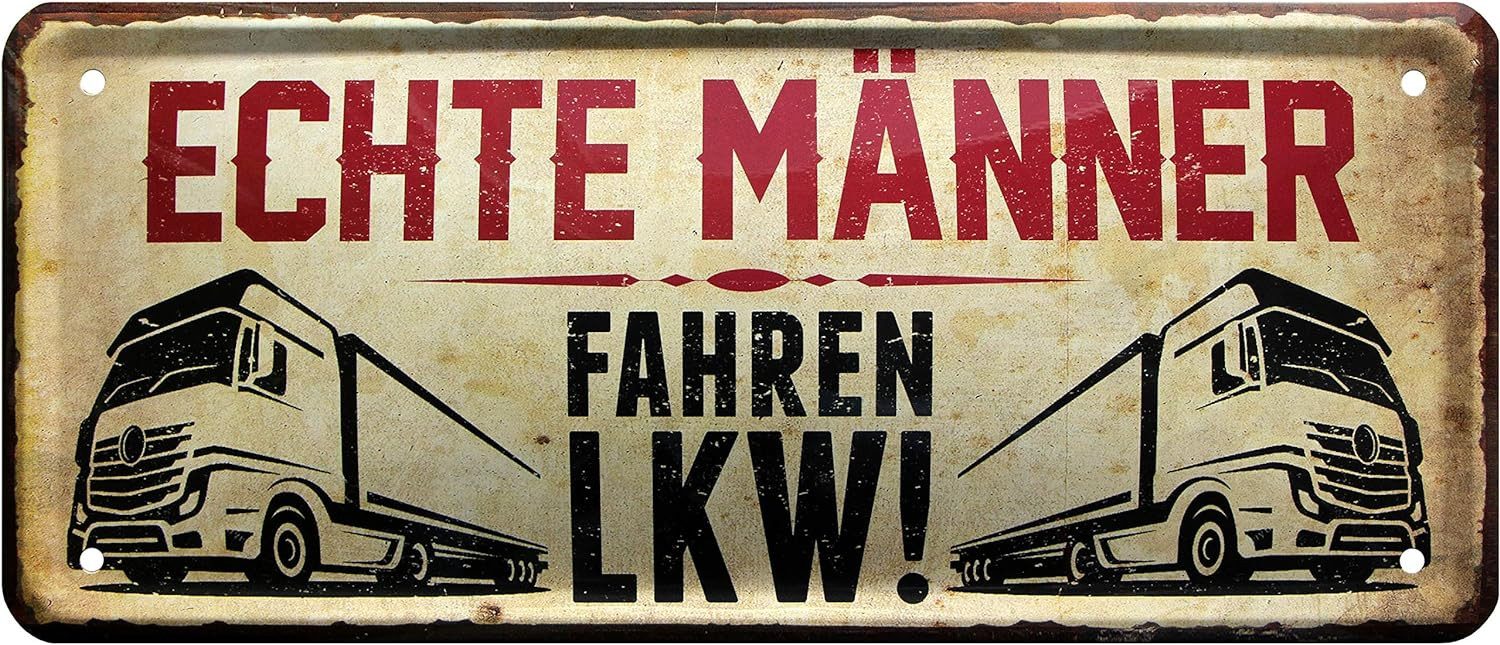 WOGEKA ART Metallbild Echte Männer fahren LKW - 28 x 12 cm Retro Blechschil günstig online kaufen