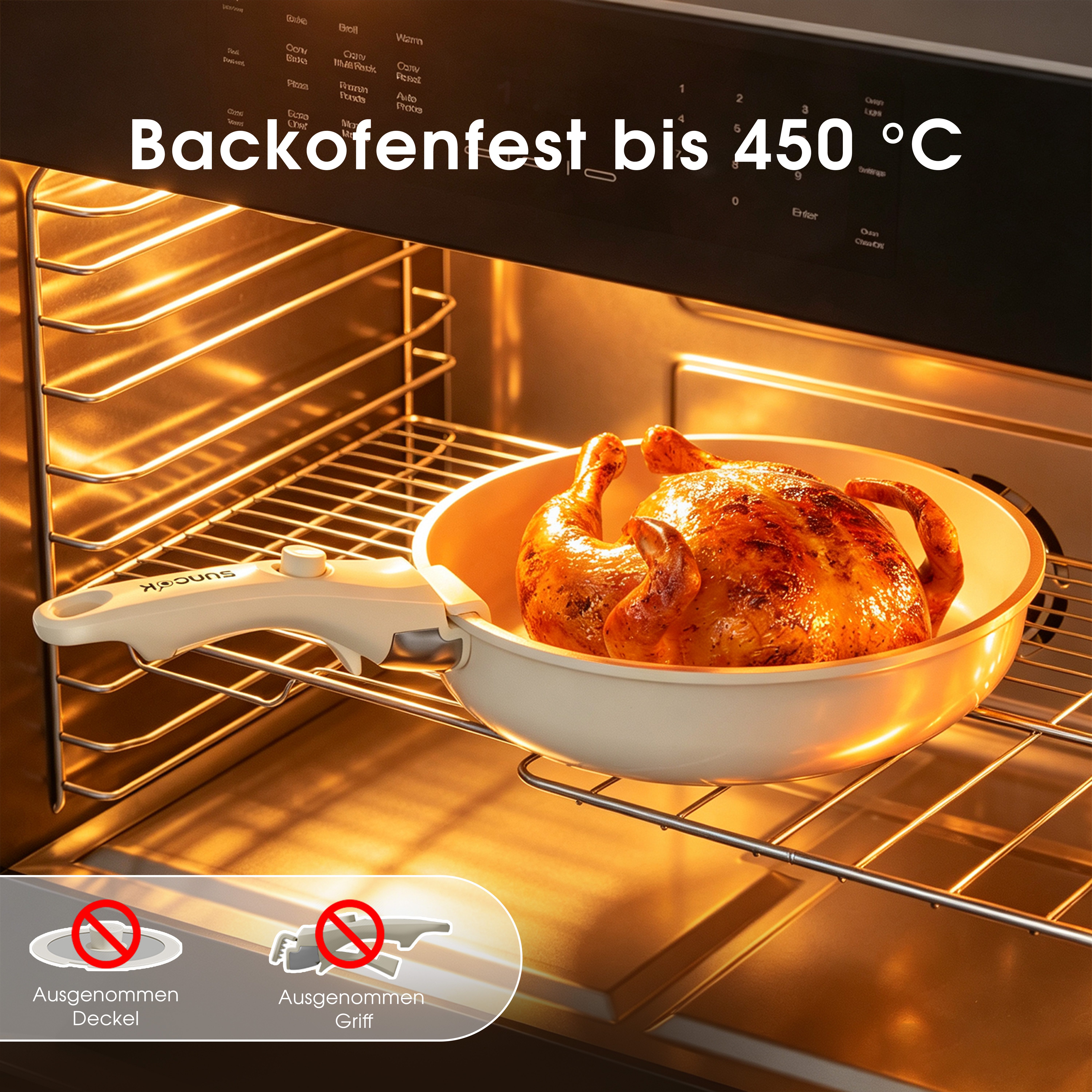 SUNCOK Topf-Set Pfannenset 19-Teilig Antihaft-Keramik-Kochgeschirr-Set,Ofenfest 450 °C, Aluminium (Set, 18/20 cm Suppentopf + 20/26 cm Bratpfanne + 26 cm Tiefe  – Bild 5 von 5